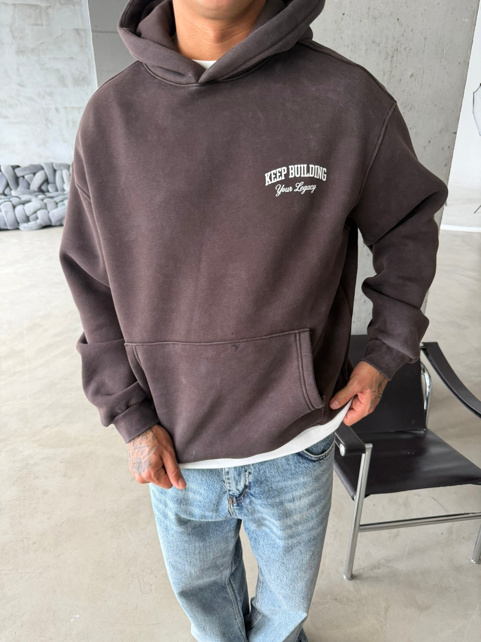 Keep Building Premium Acid Yıkama Hoodie