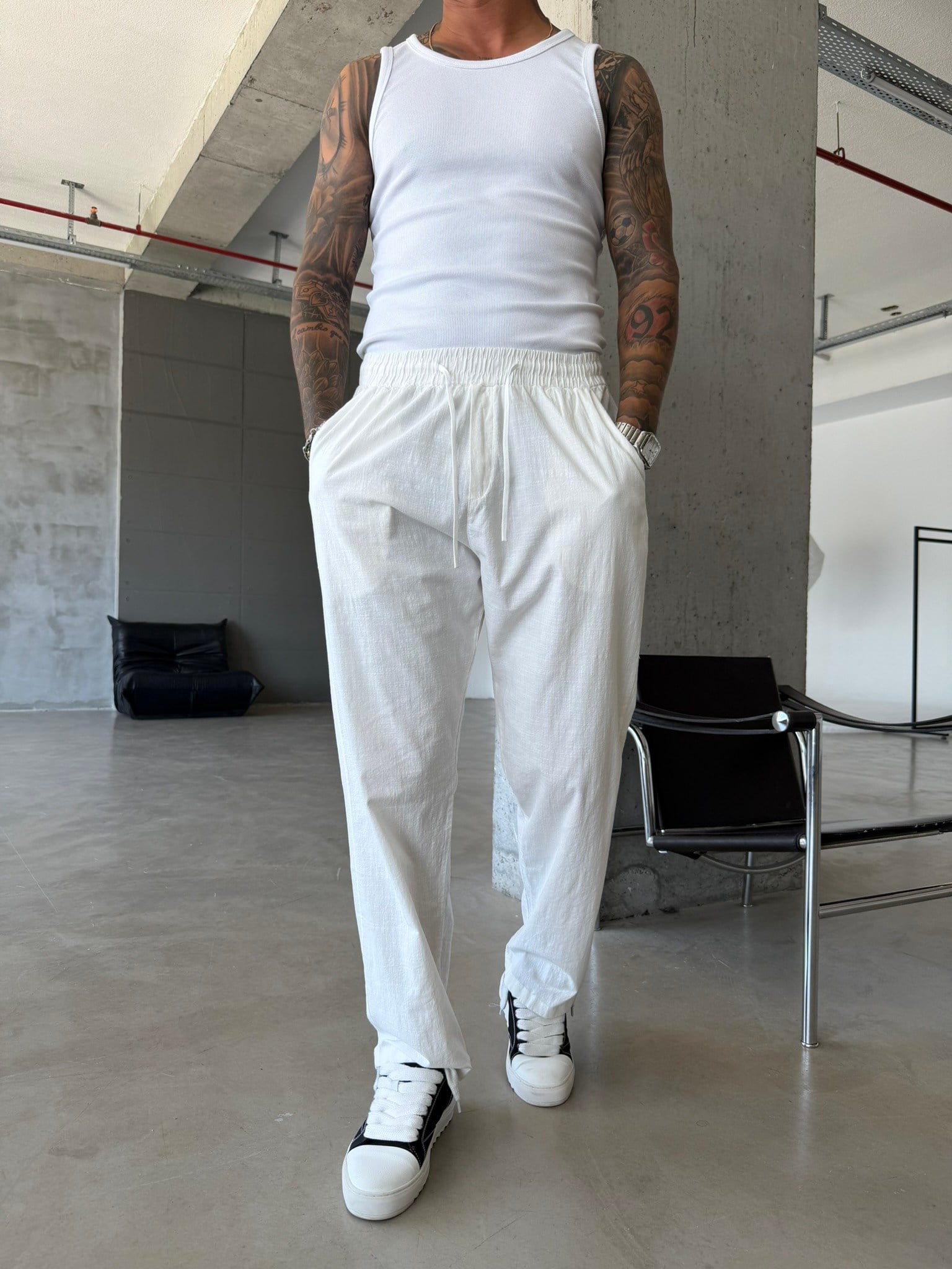 Keten Basic Pantolon - Beyaz