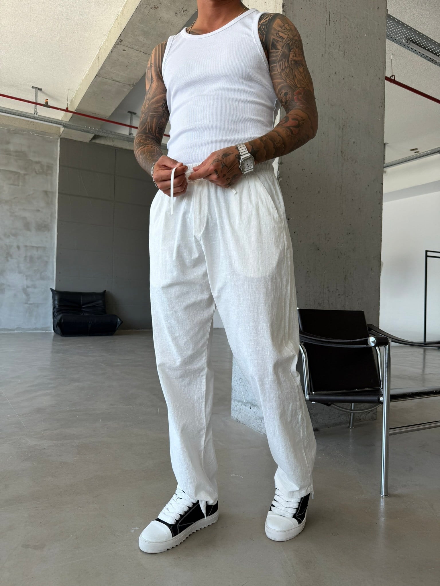 Keten Basic Pantolon - Beyaz