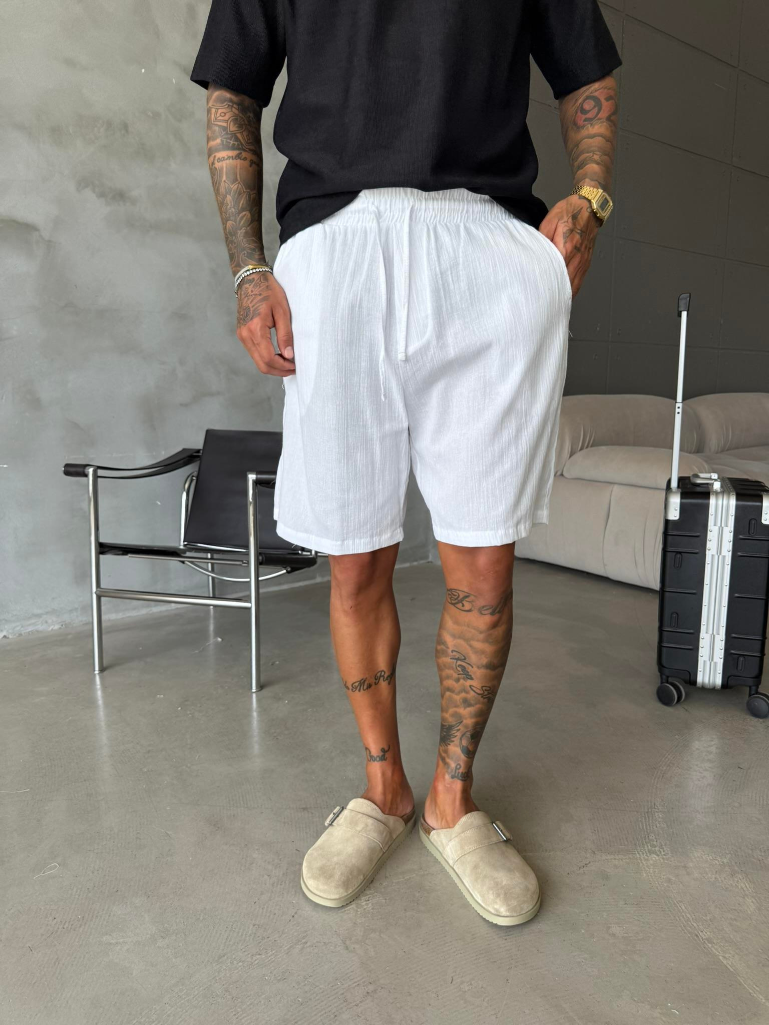 Keten Basic Şort - Beyaz