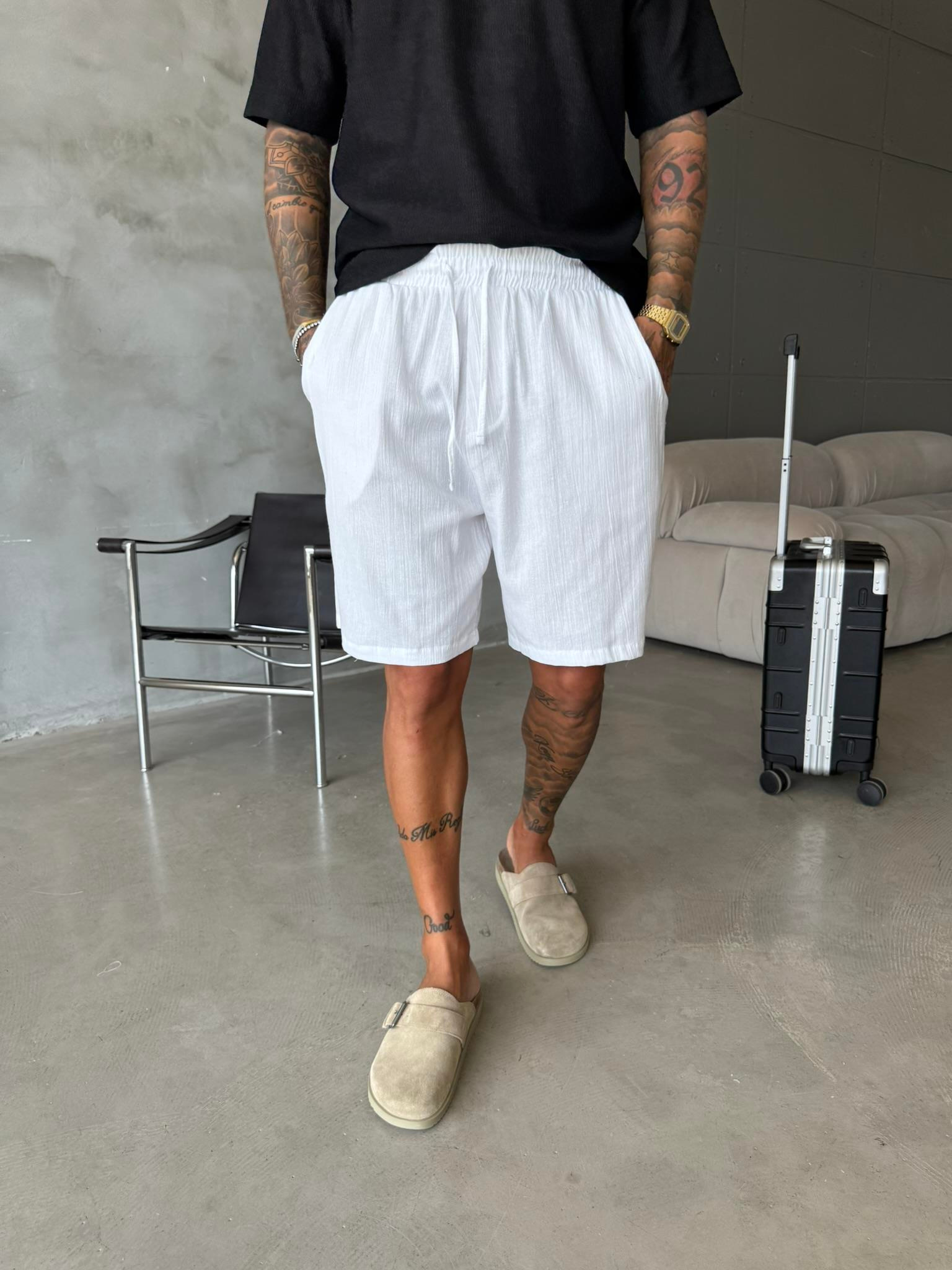 Keten Basic Şort - Beyaz