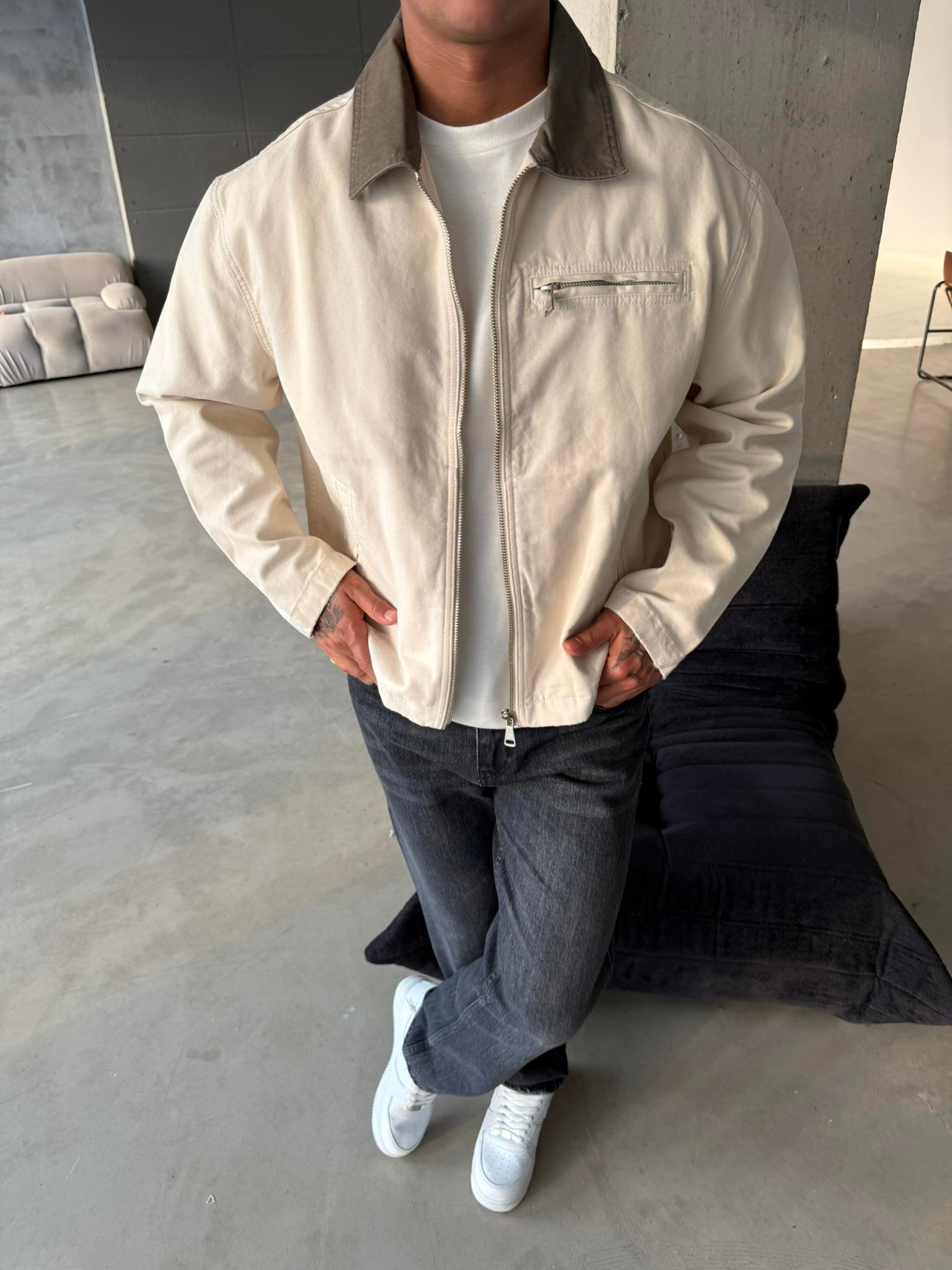 Konstrat Yaka Teknik Ceket - Bej