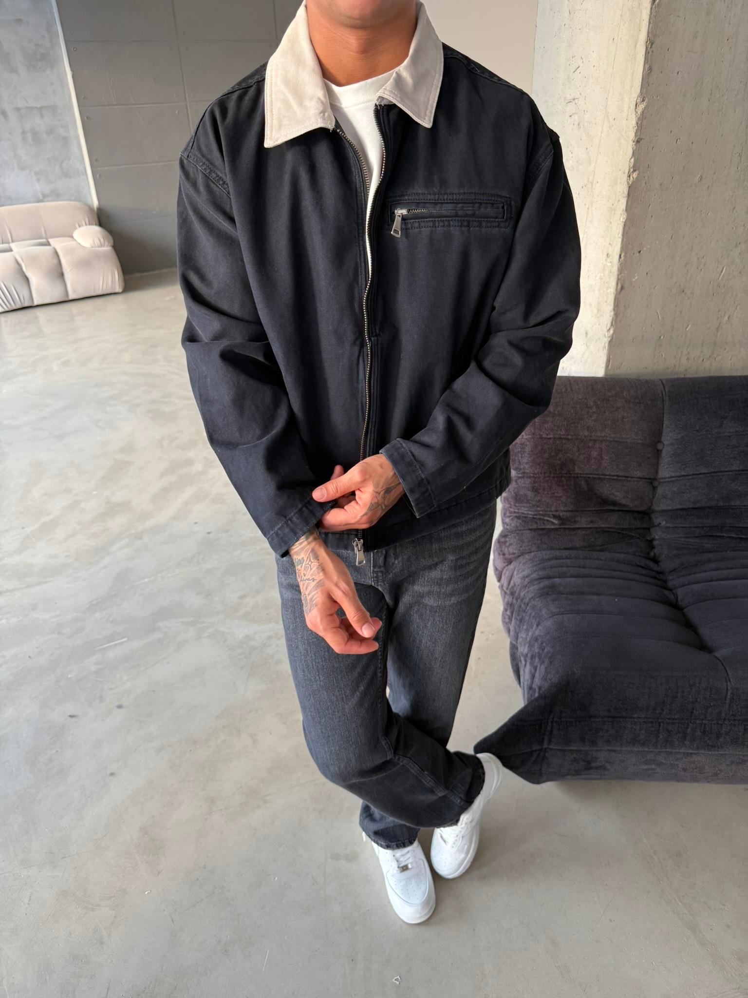 Konstrat Yaka Teknik Ceket - Siyah