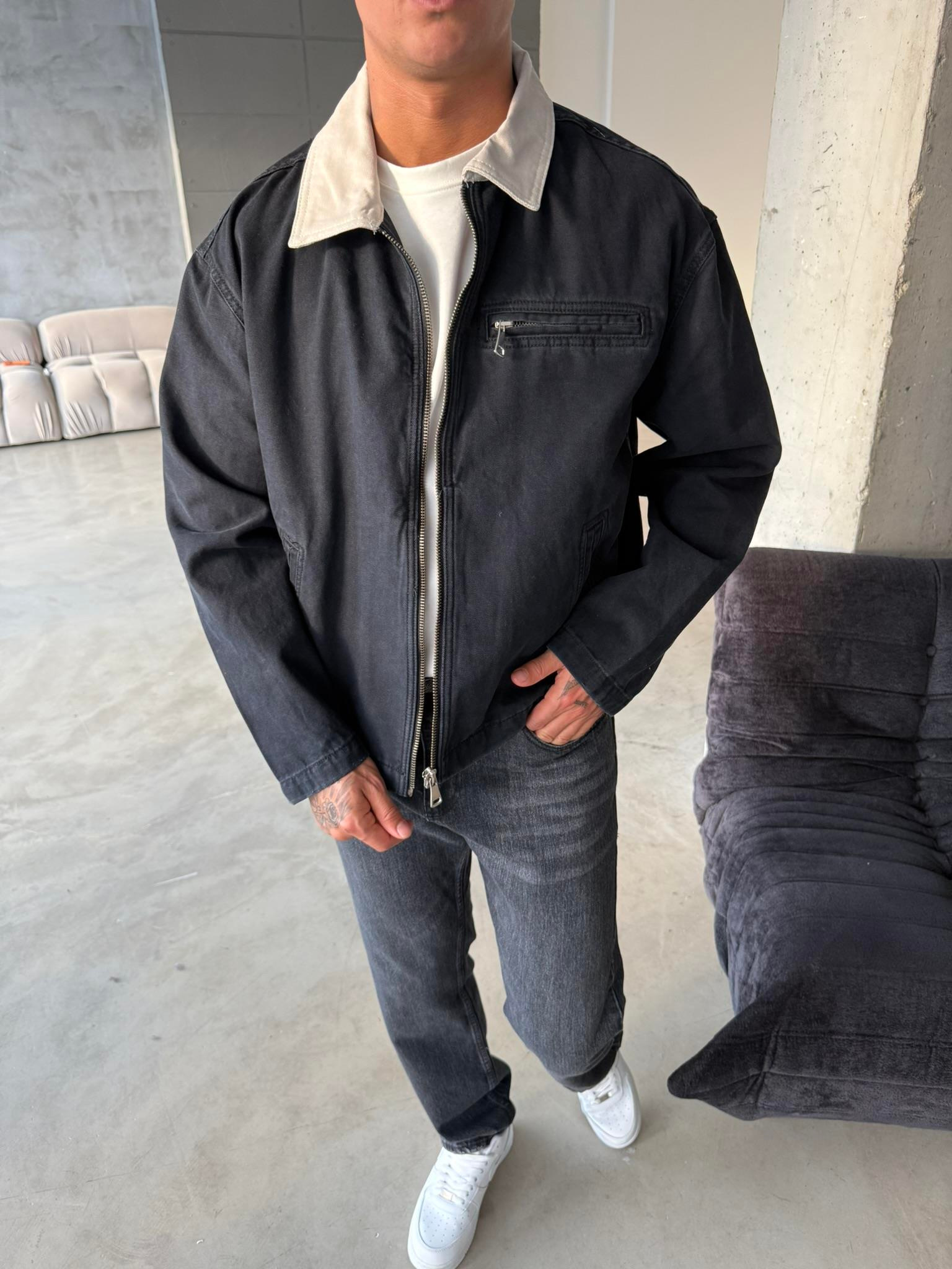 Konstrat Yaka Teknik Ceket - Siyah