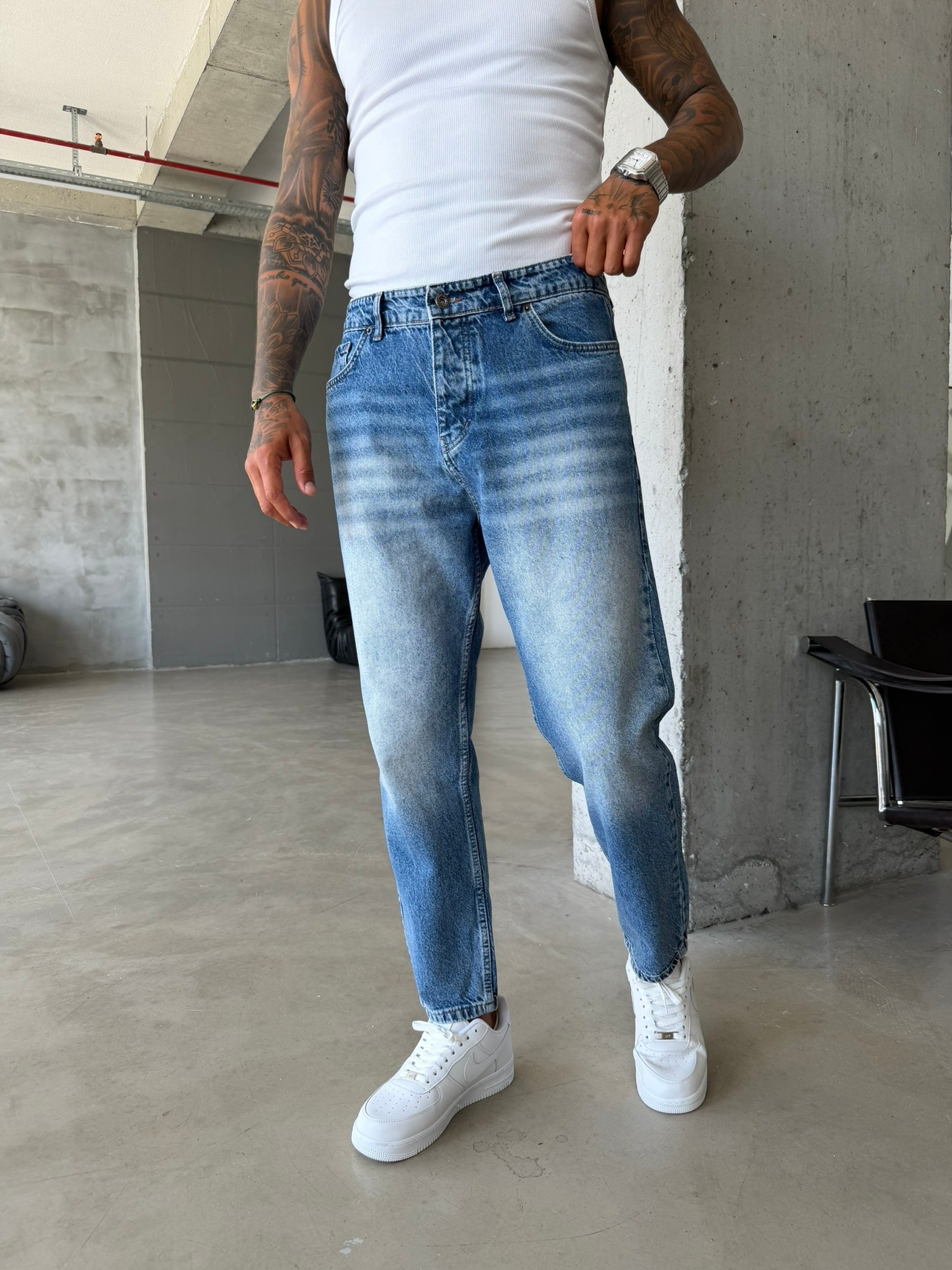 Koyu Detaylı Boyfriend Koyu Mavi