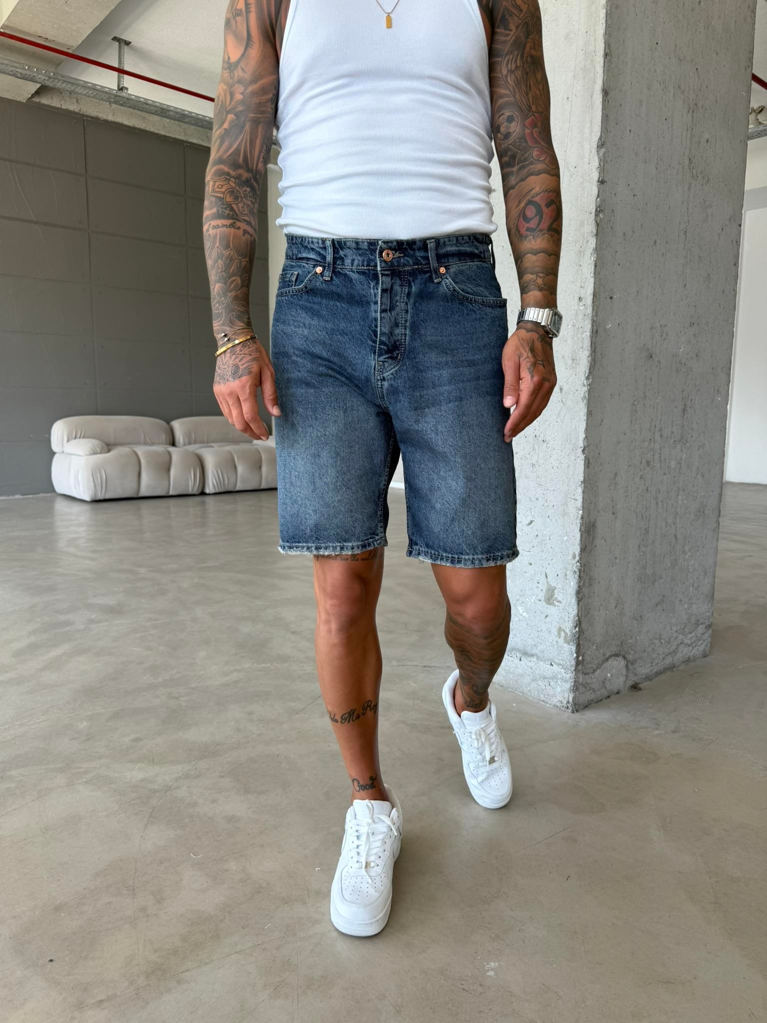 Koyu Yıkamalı Denim Şort - İndigo