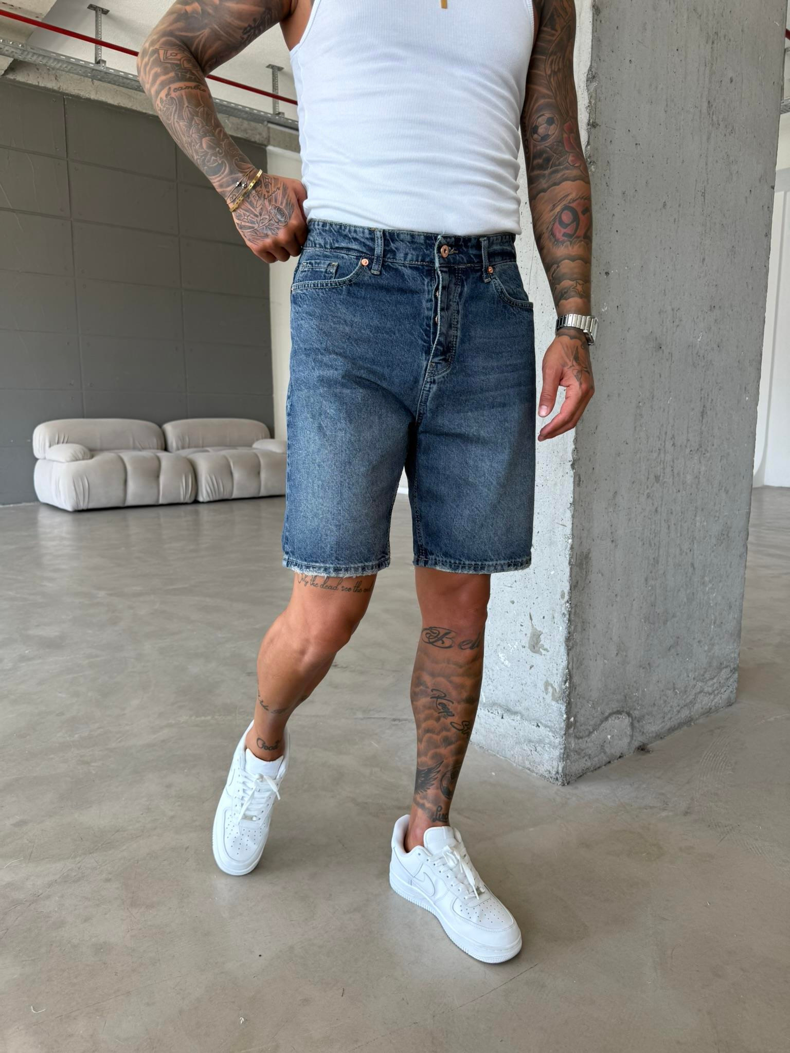 Koyu Yıkamalı Denim Şort - İndigo