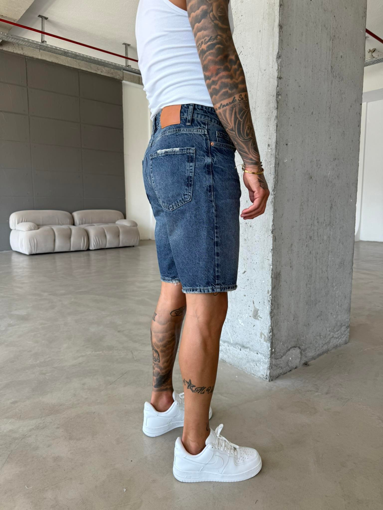 Koyu Yıkamalı Denim Şort - İndigo