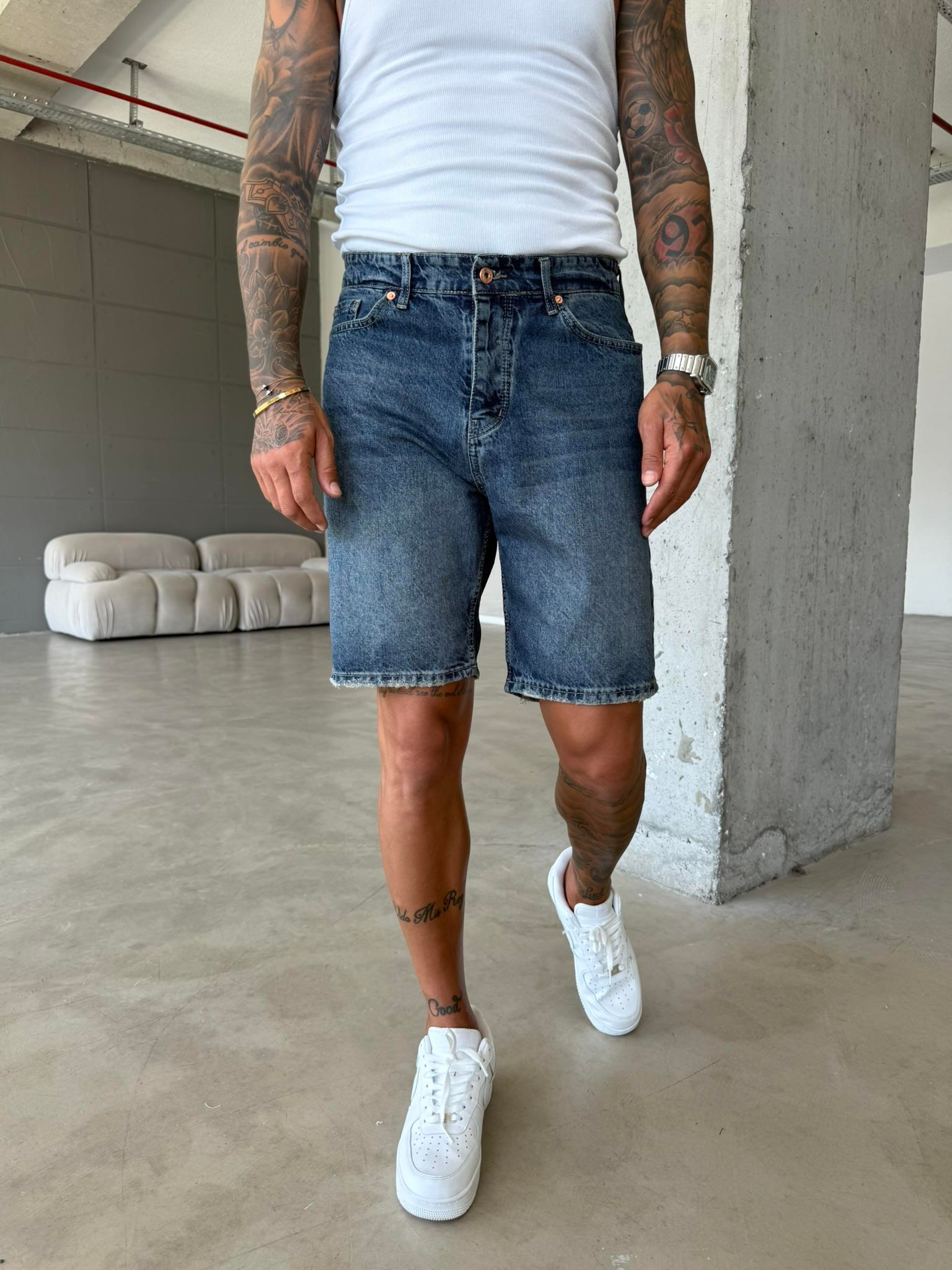 Koyu Yıkamalı Denim Şort - İndigo