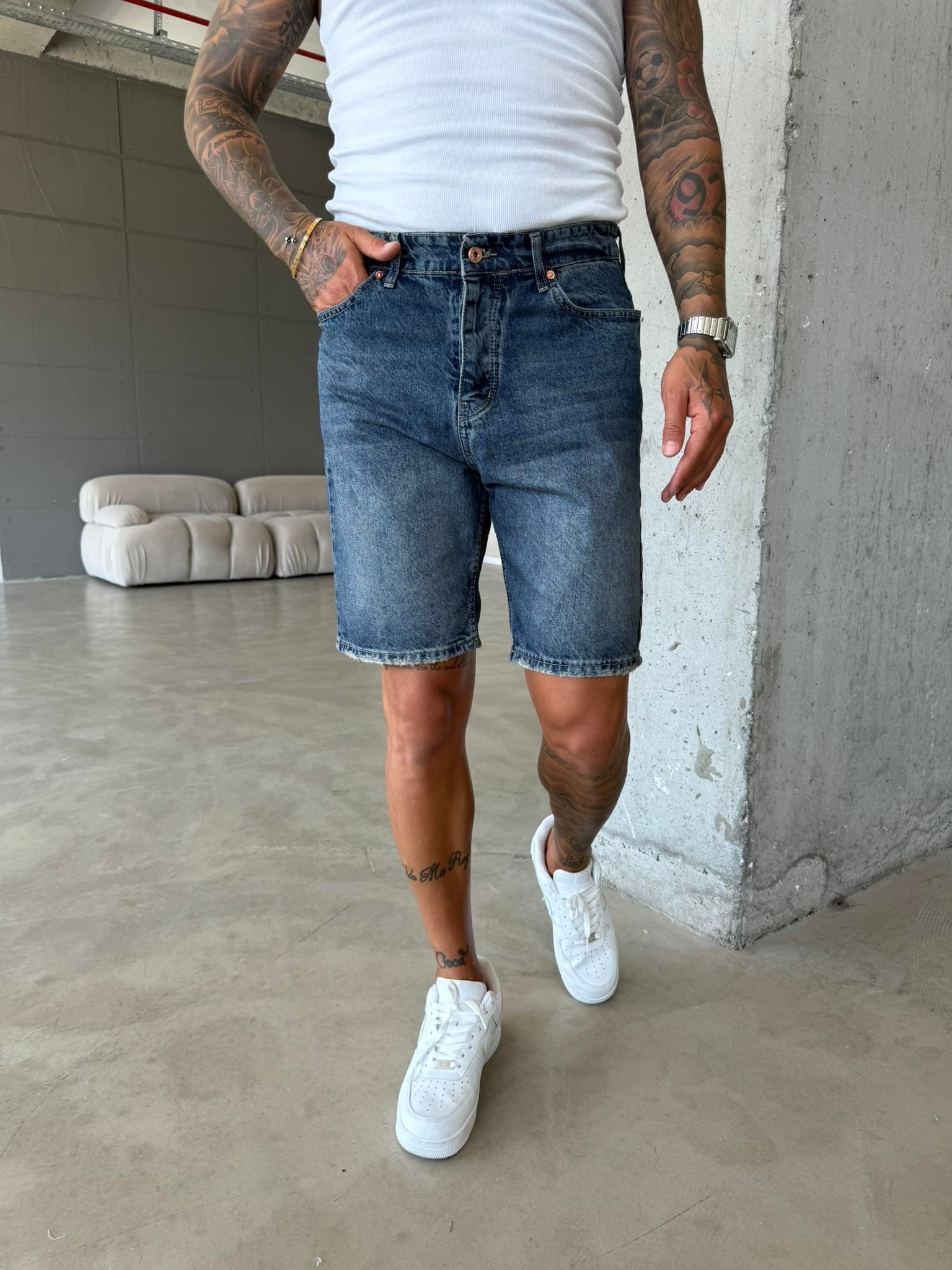 Koyu Yıkamalı Denim Şort - İndigo