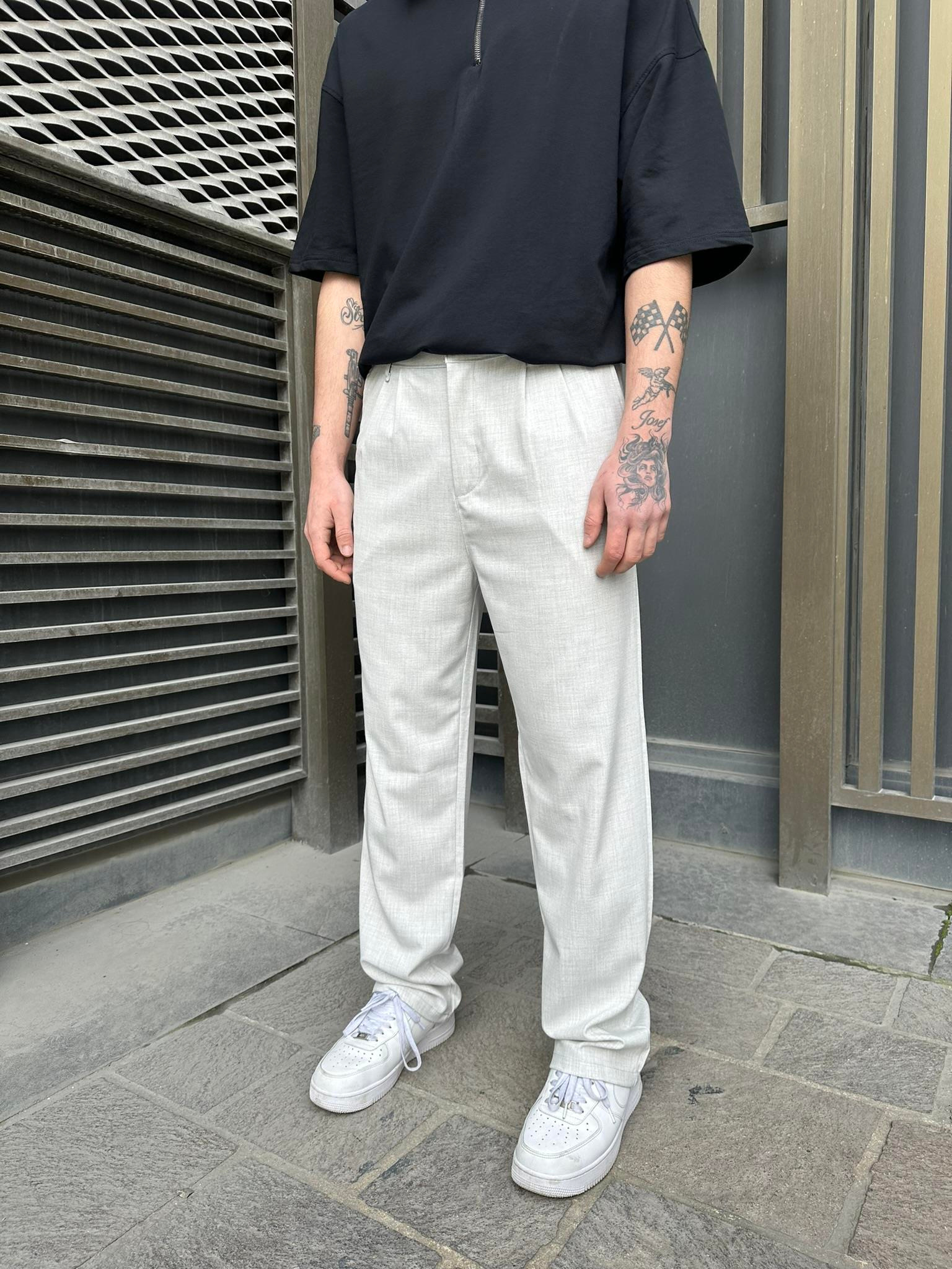 Kumaş Baggy Pantolon Ice Grey