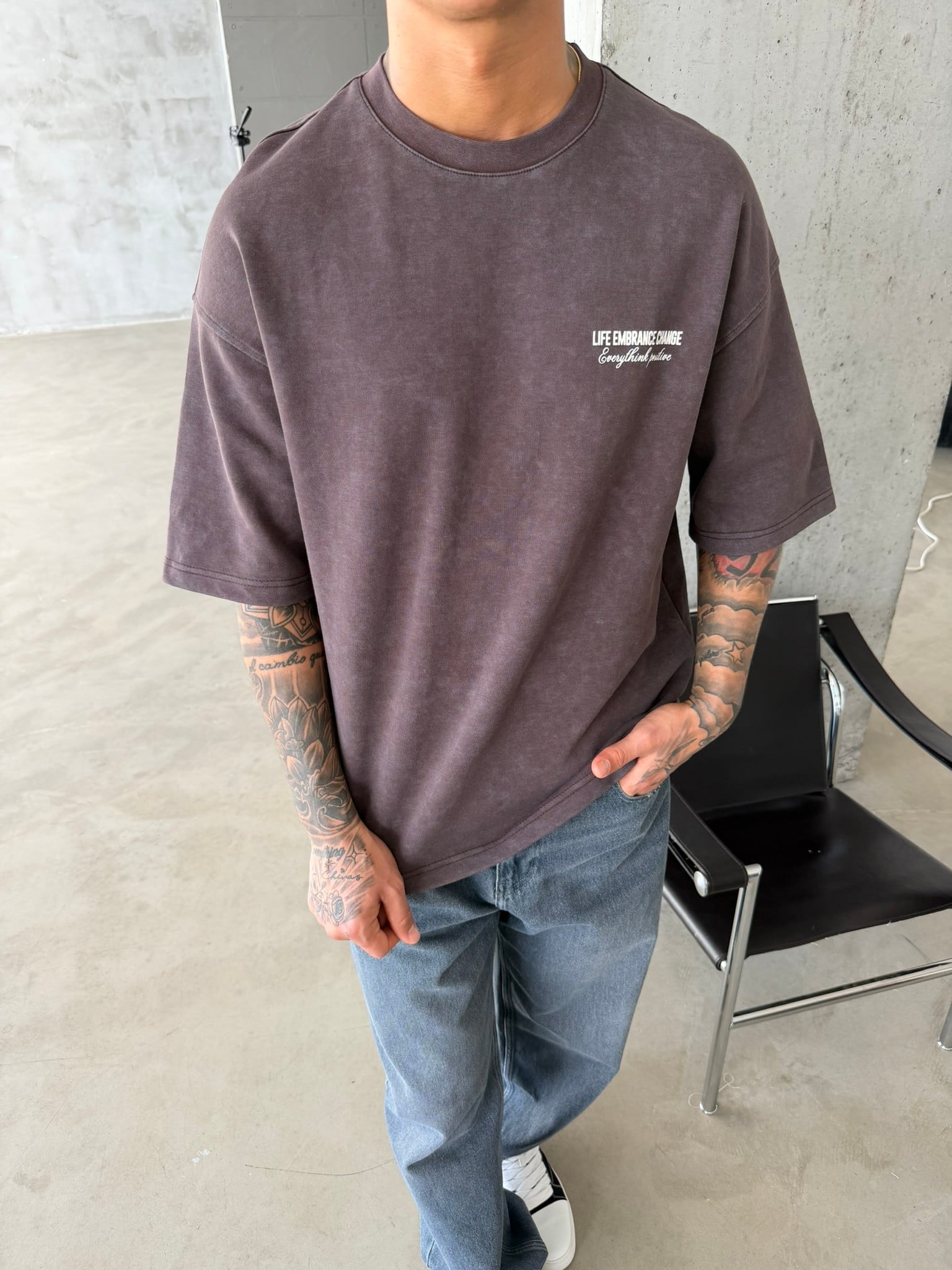 Life Embrance Change Basic T-Shirt - Kahve