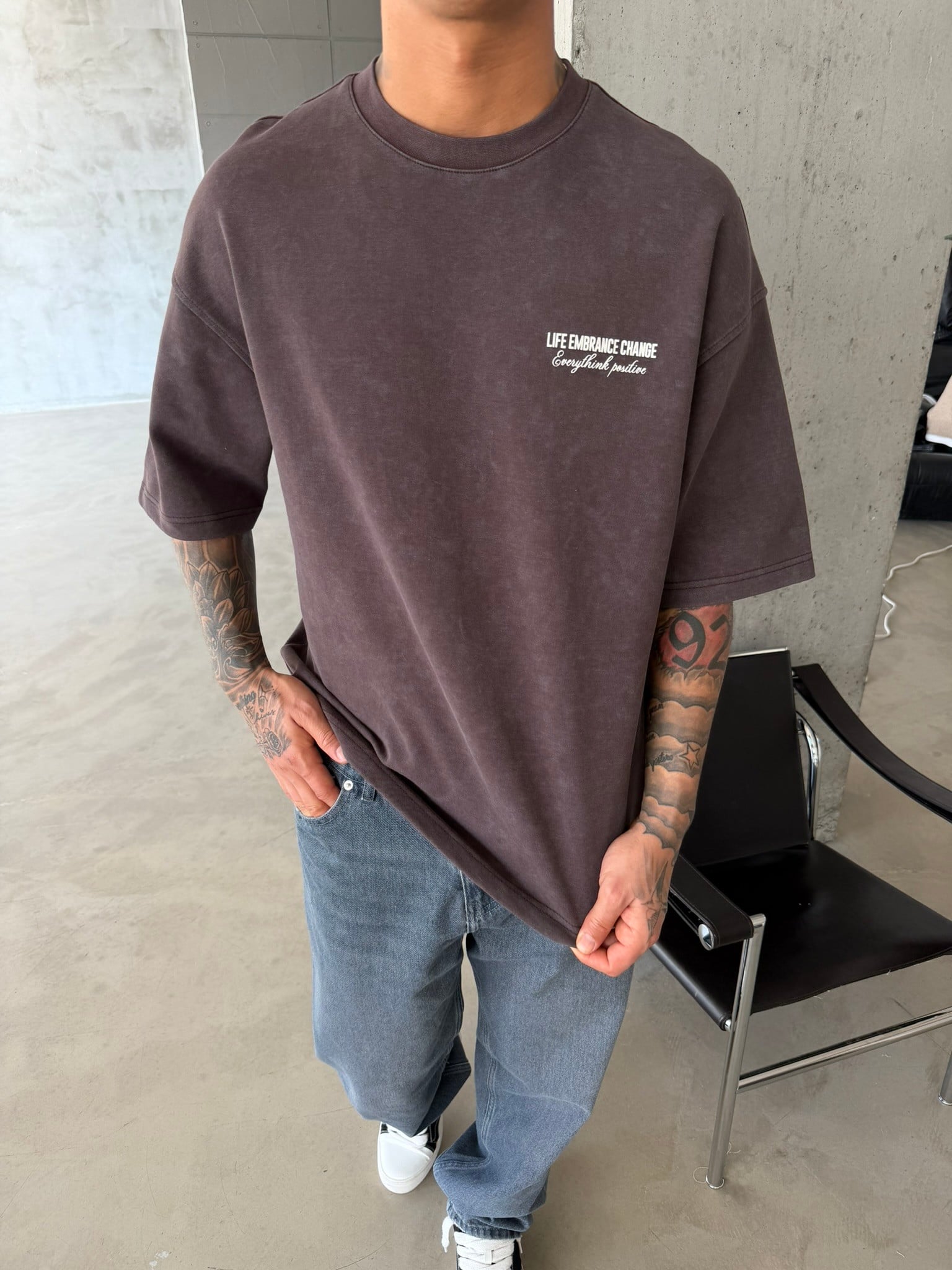 Life Embrance Change Basic T-Shirt - Kahve