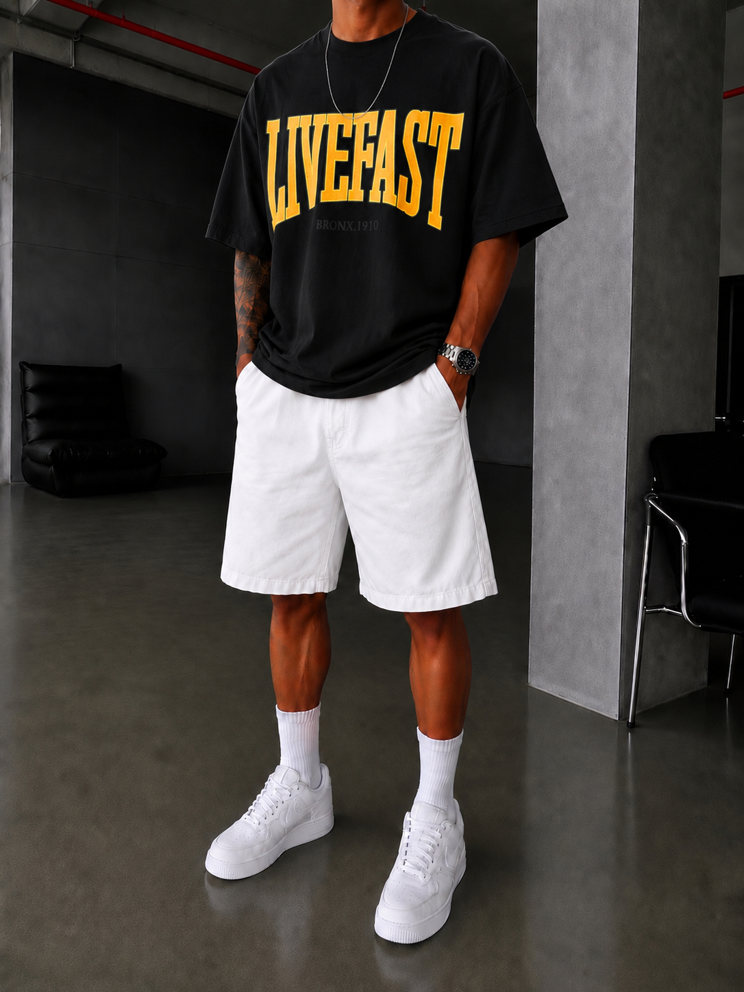 LİVEFAST Ön Baskılı Oversize T-Shirt - Siyah