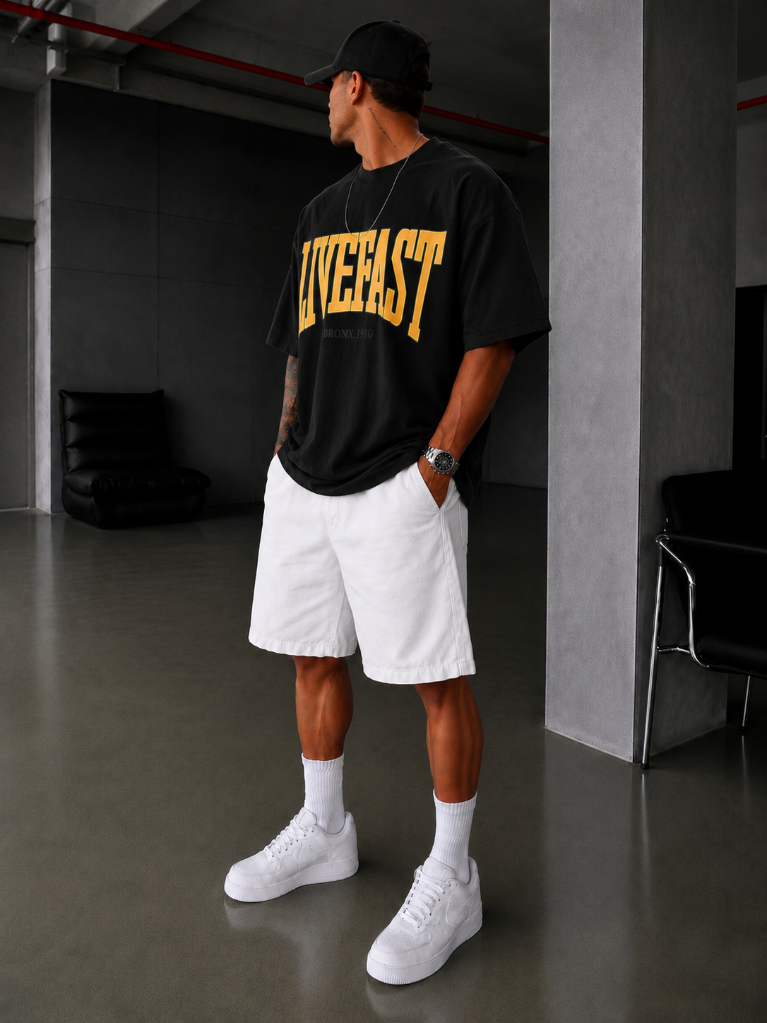 LİVEFAST Ön Baskılı Oversize T-Shirt - Siyah