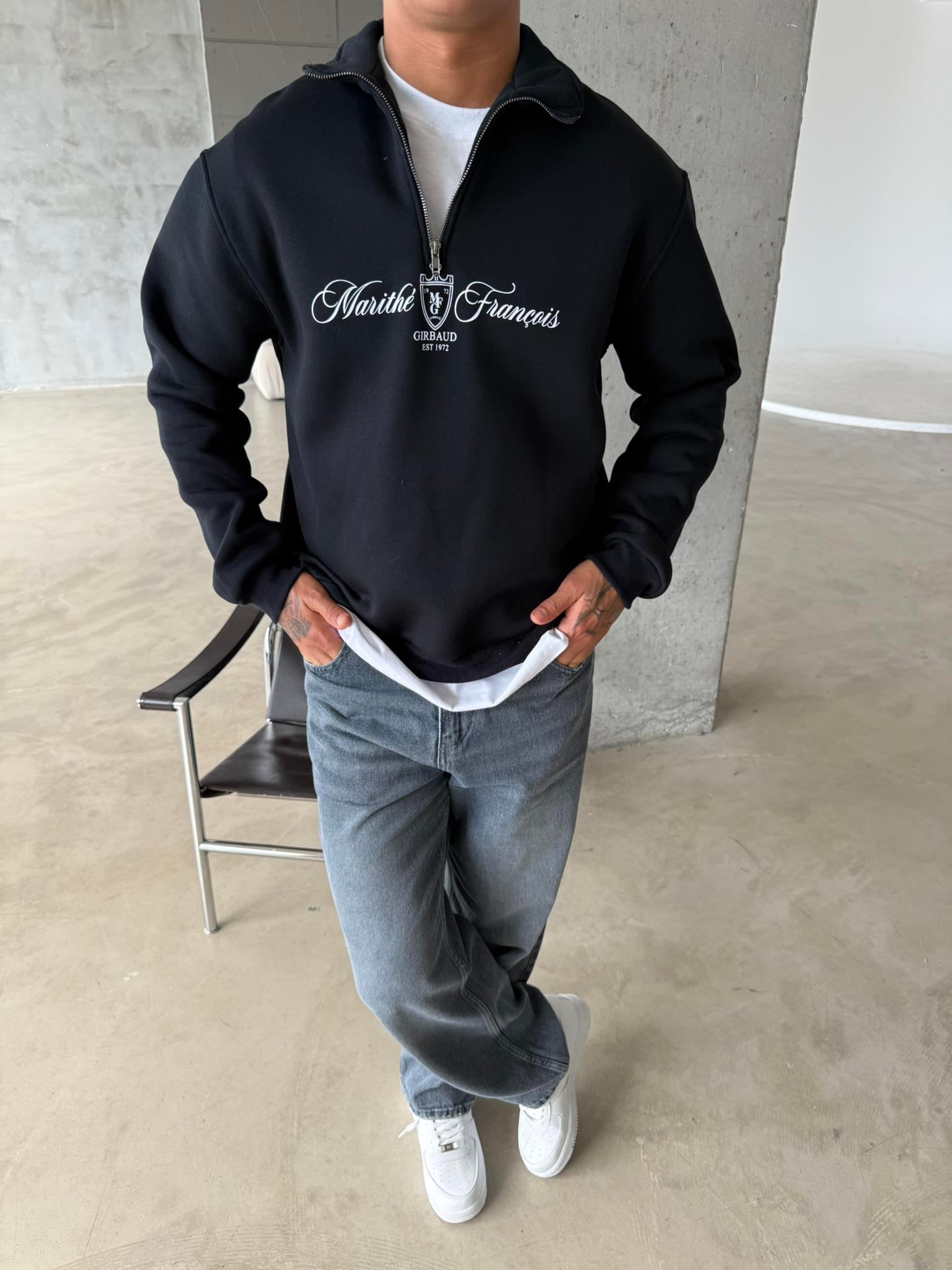 Masithe François Yarım Fermuar Zip - Siyah