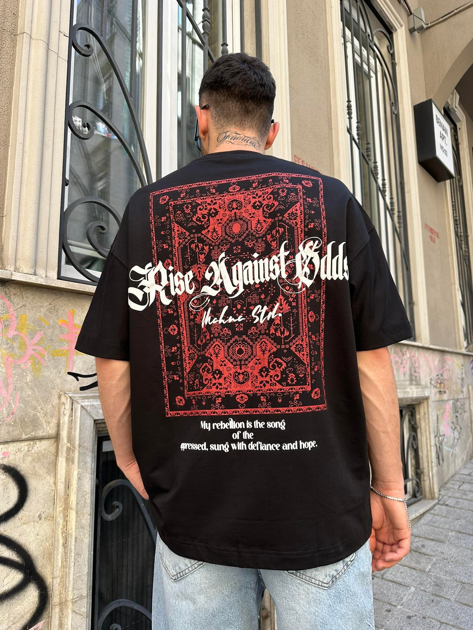 Mchnc Std Carped Siyah Kırmızı Oversize T-Shirt - Kırmızı 