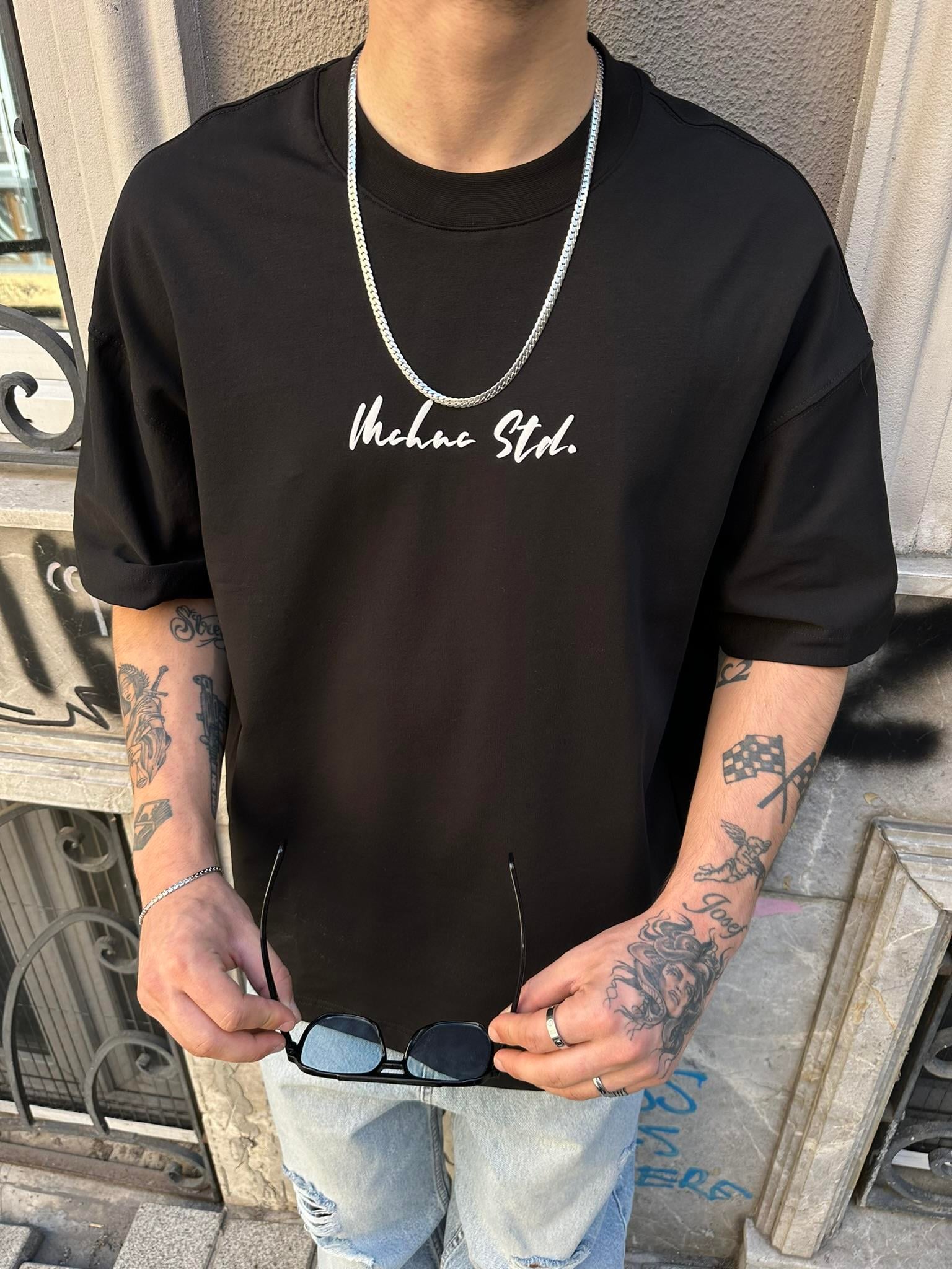 Mchnc Std Carped Siyah Kırmızı Oversize T-Shirt - Kırmızı 