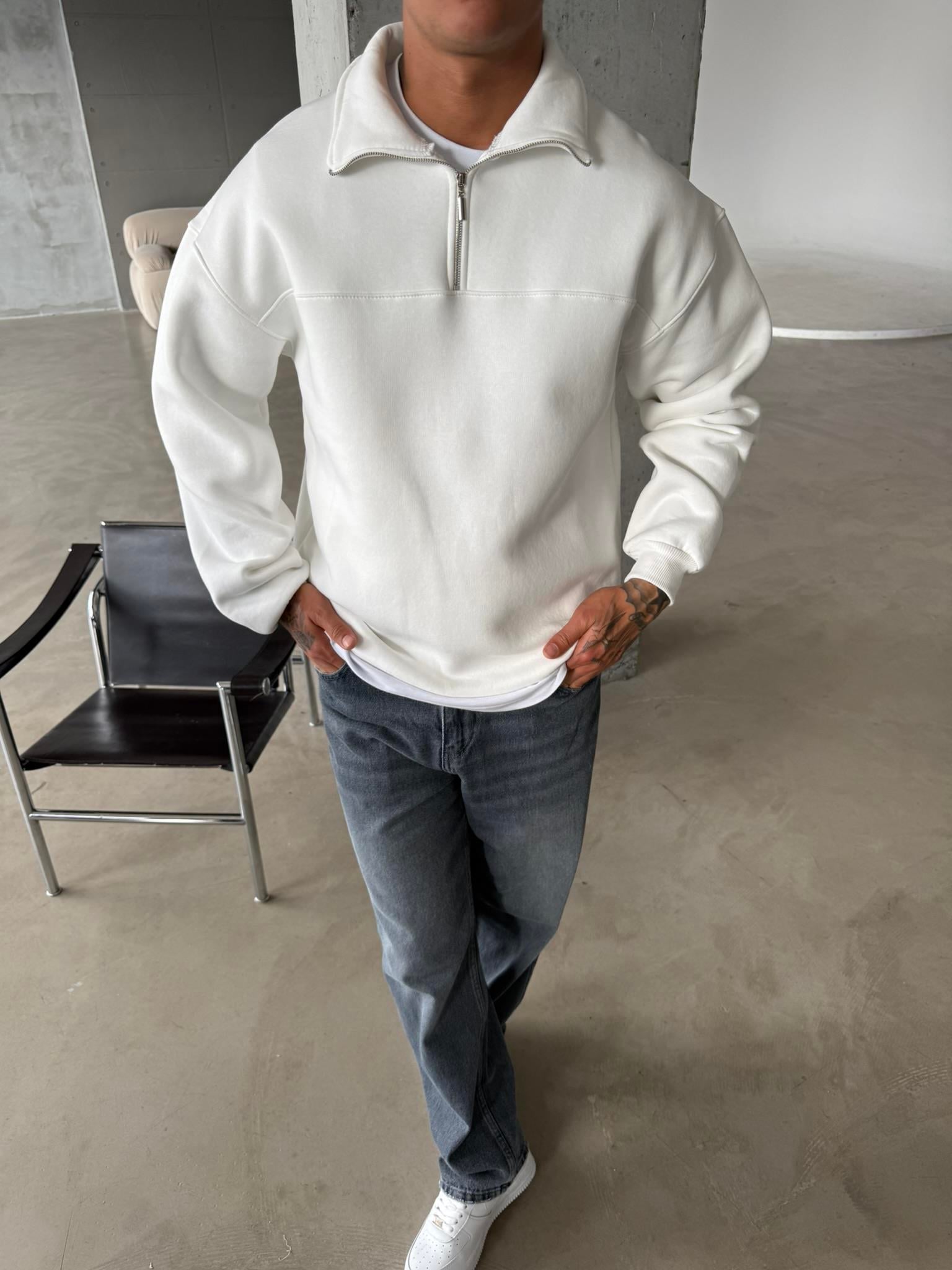 Minimal Basic Half Zip - Beyaz