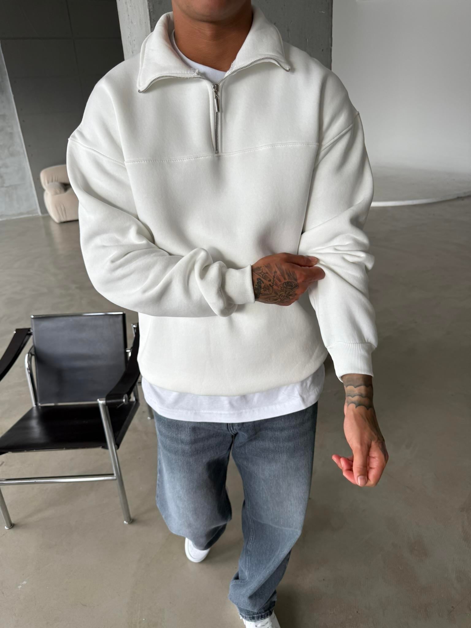 Minimal Basic Half Zip - Beyaz