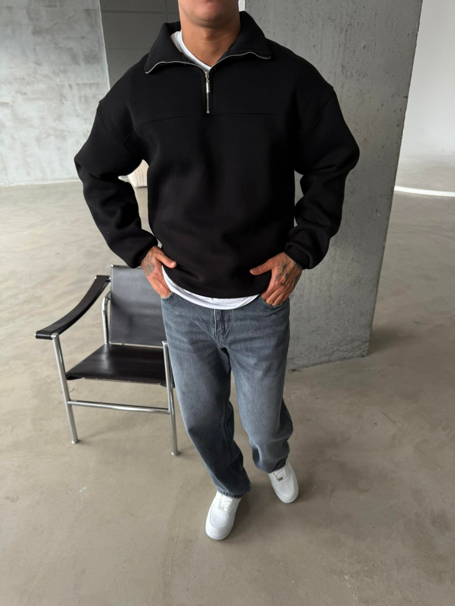 Minimal Basic Half Zip - Siyah