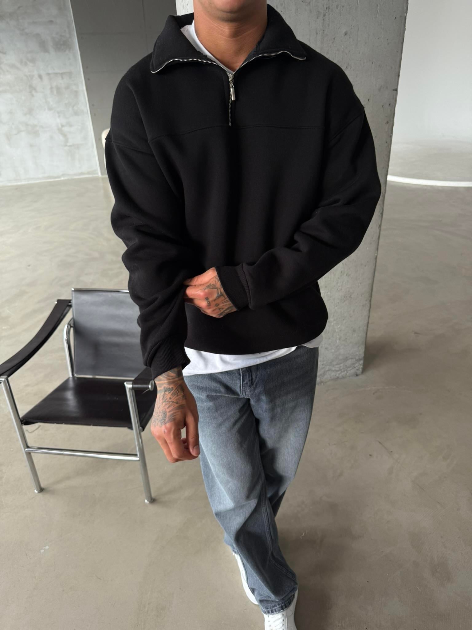 Minimal Basic Half Zip - Siyah