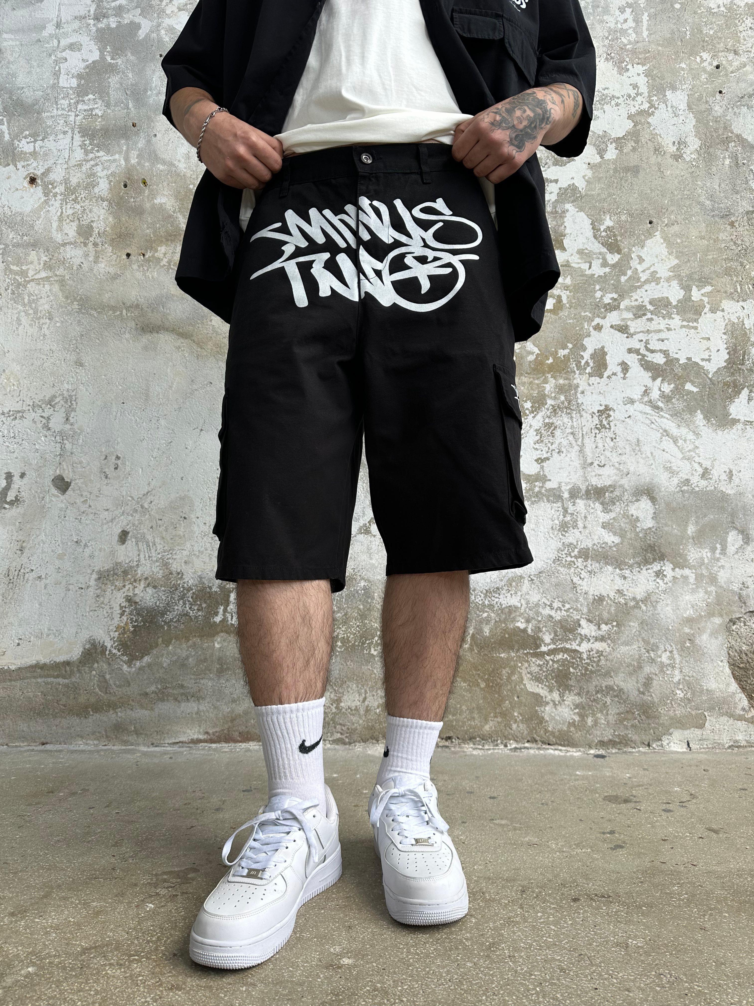 Minus Two Baggy Kot Şort Siyah - Beyaz - Beyaz