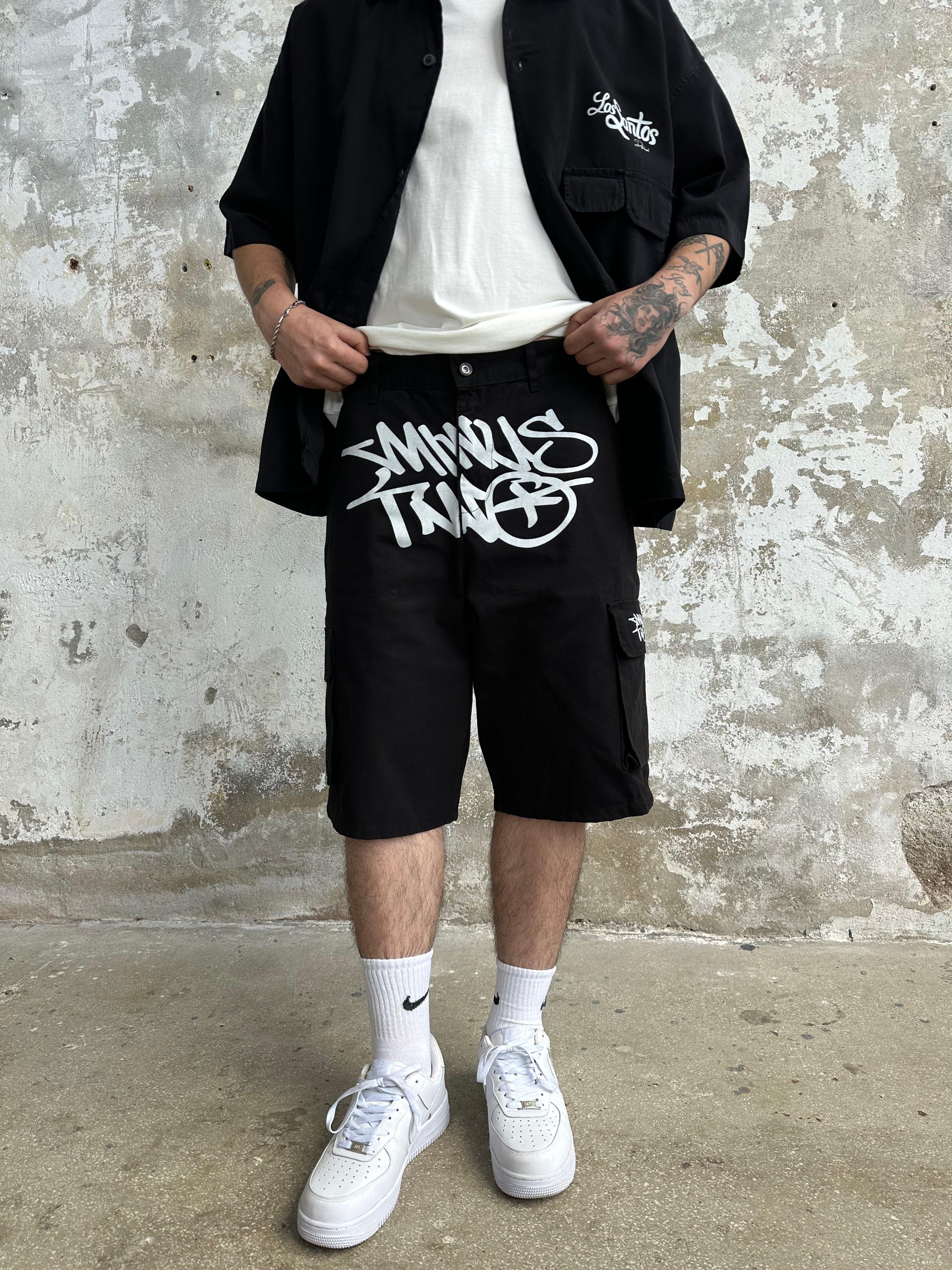 Minus Two Baggy Kot Şort Siyah - Beyaz - Beyaz