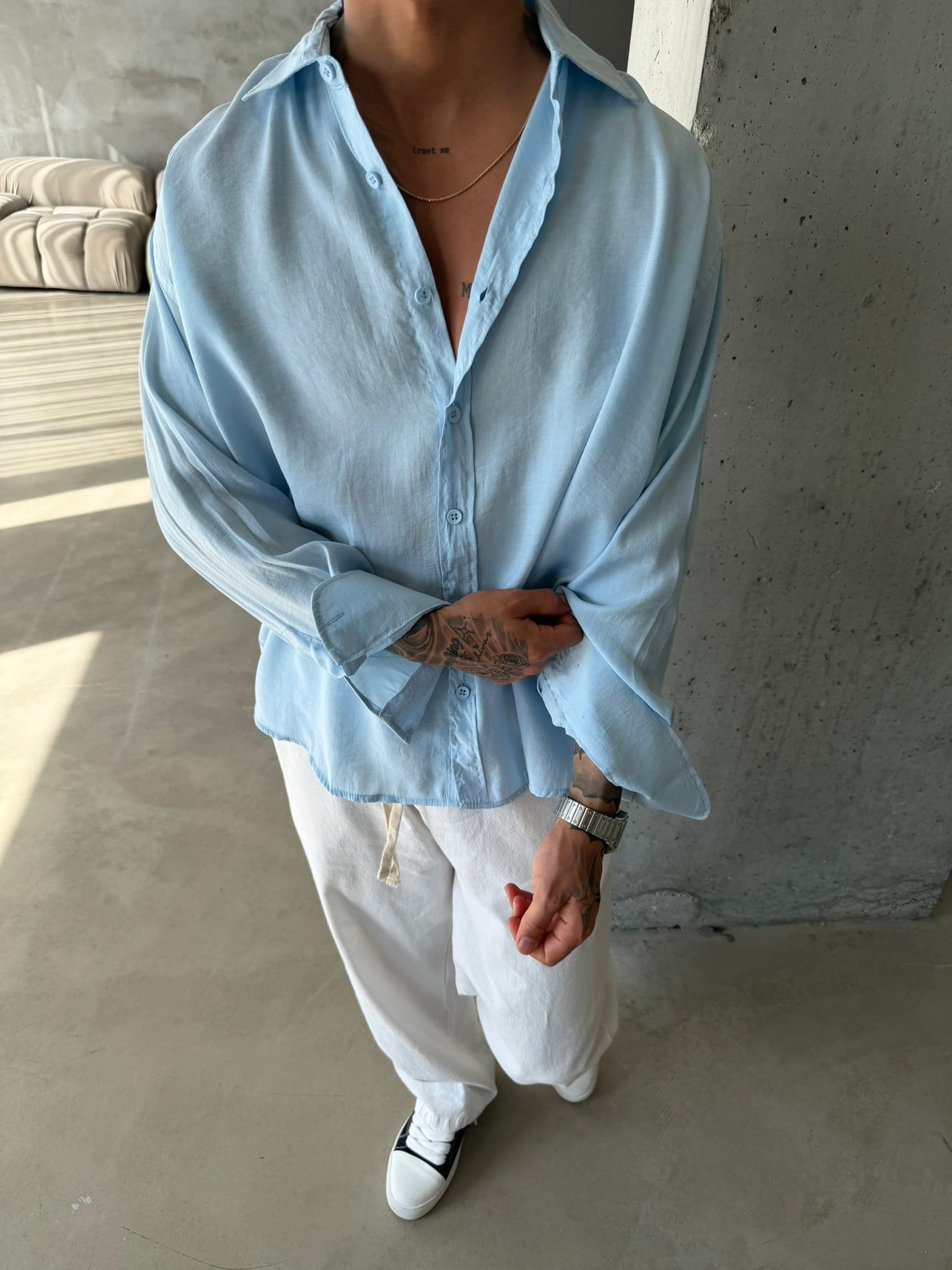 Modal Kumaş Basic Gömlek - Bebe Mavi