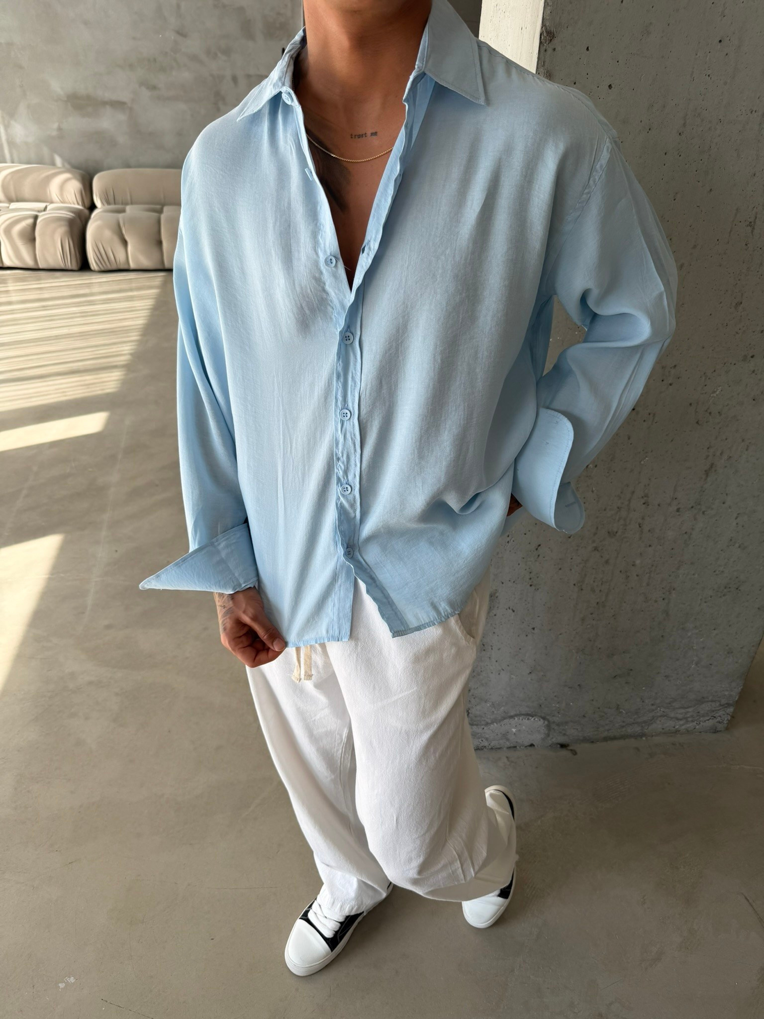 Modal Kumaş Basic Gömlek - Bebe Mavi