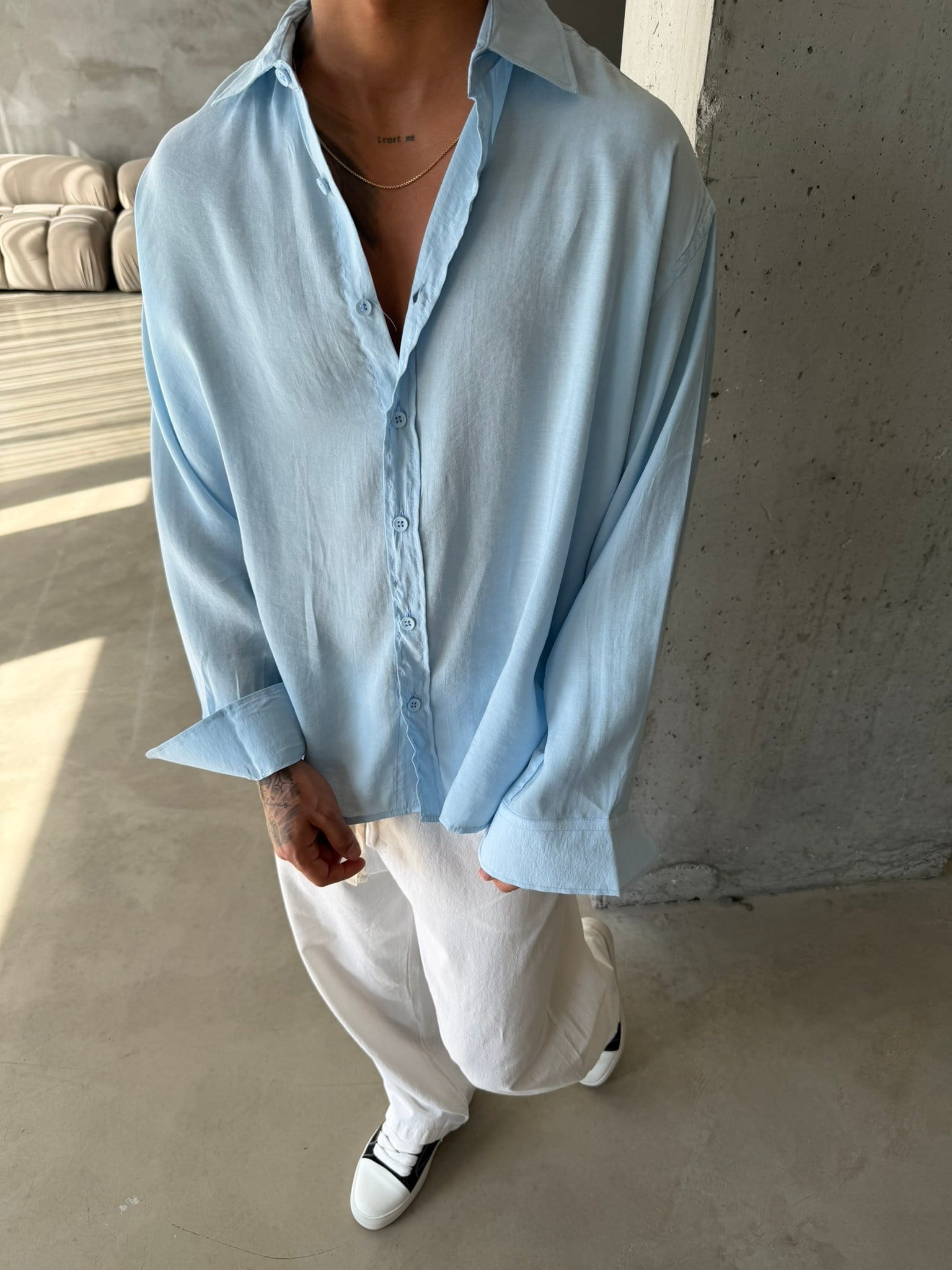 Modal Kumaş Basic Gömlek - Bebe Mavi