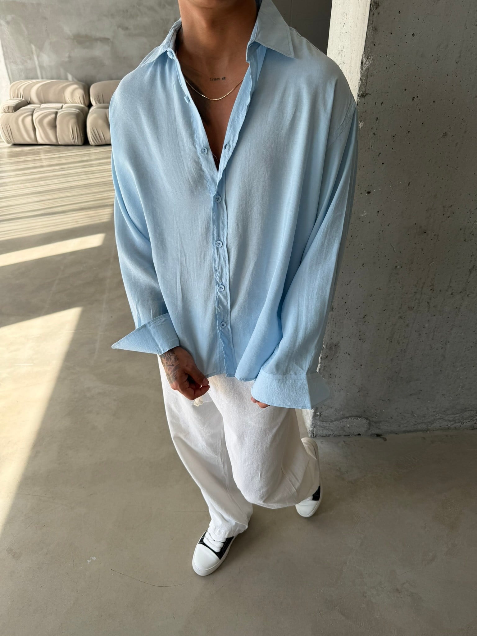 Modal Kumaş Basic Gömlek - Bebe Mavi