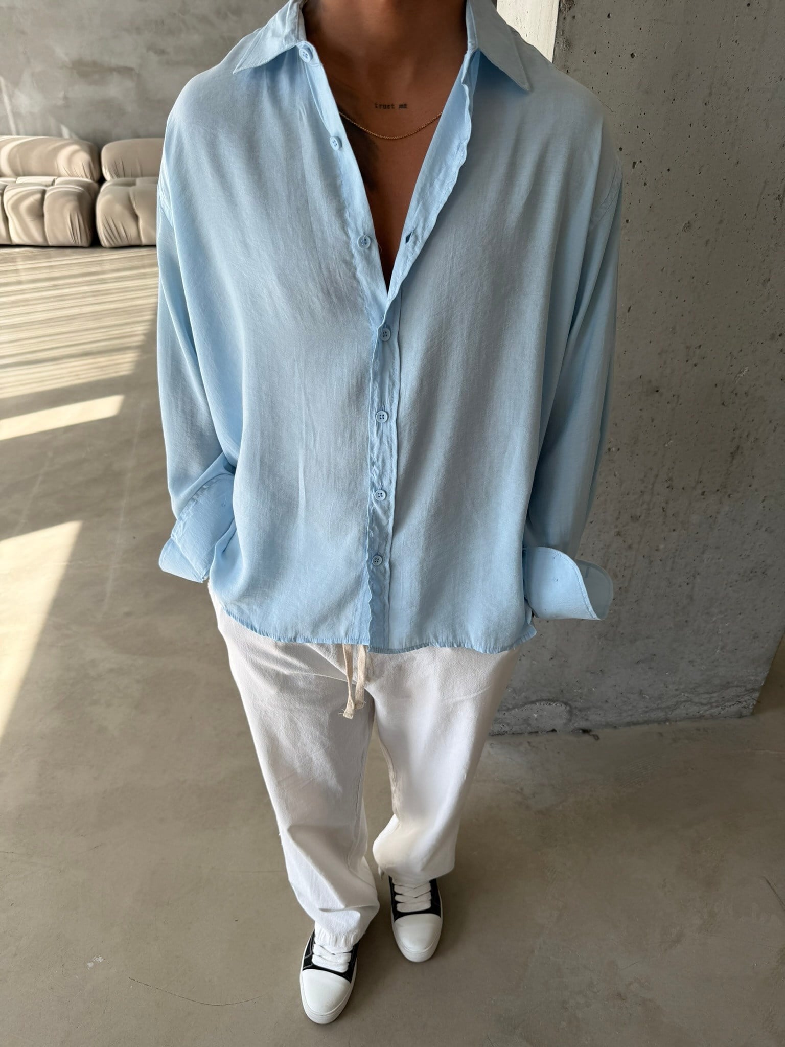 Modal Kumaş Basic Gömlek - Bebe Mavi