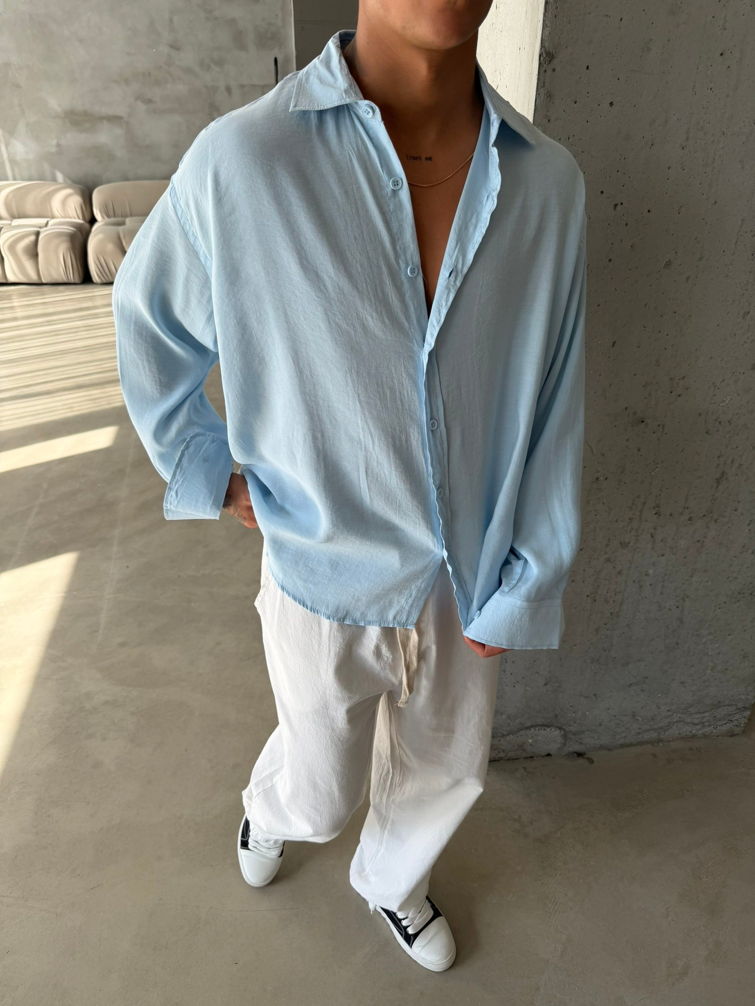 Modal Kumaş Basic Gömlek - Bebe Mavi