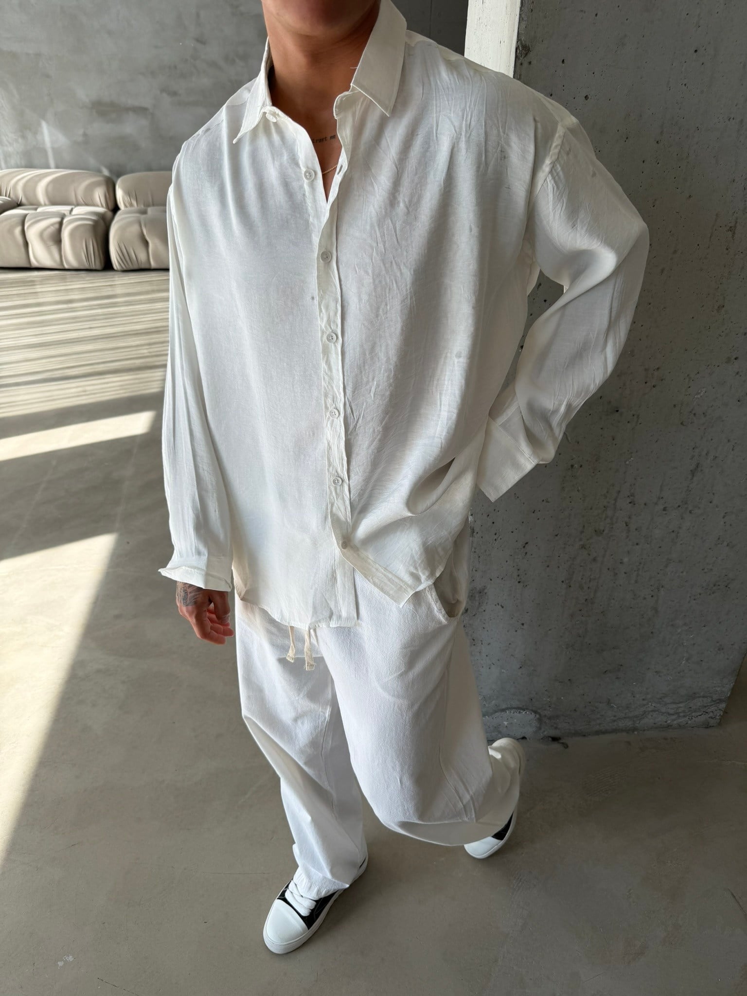 Modal Kumaş Basic Gömlek - Beyaz