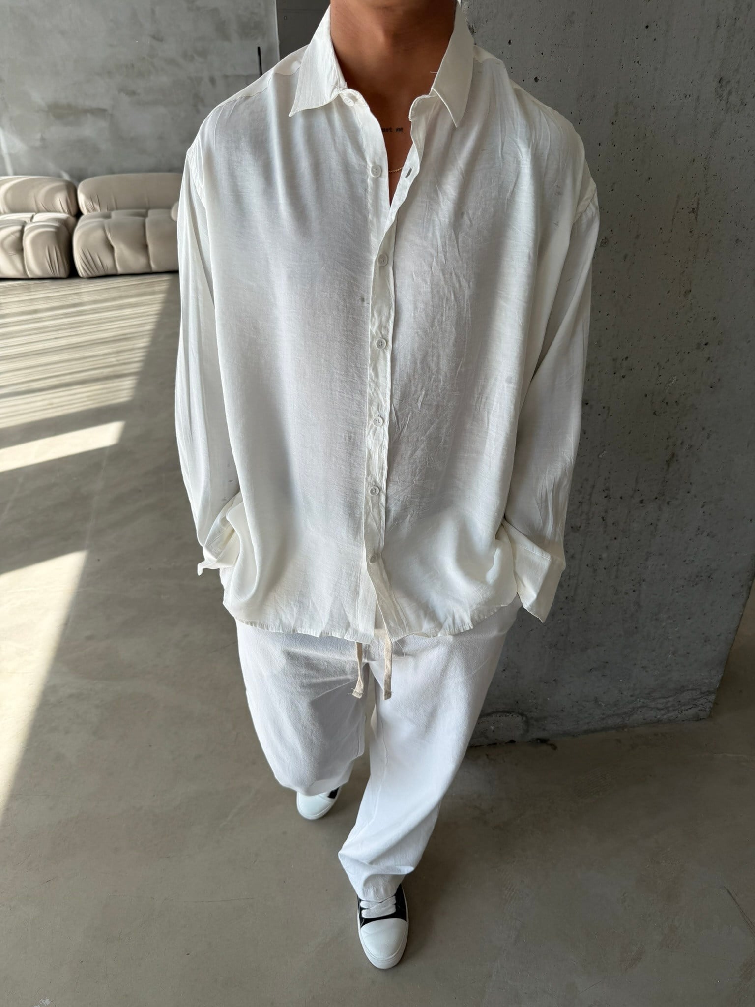 Modal Kumaş Basic Gömlek - Beyaz