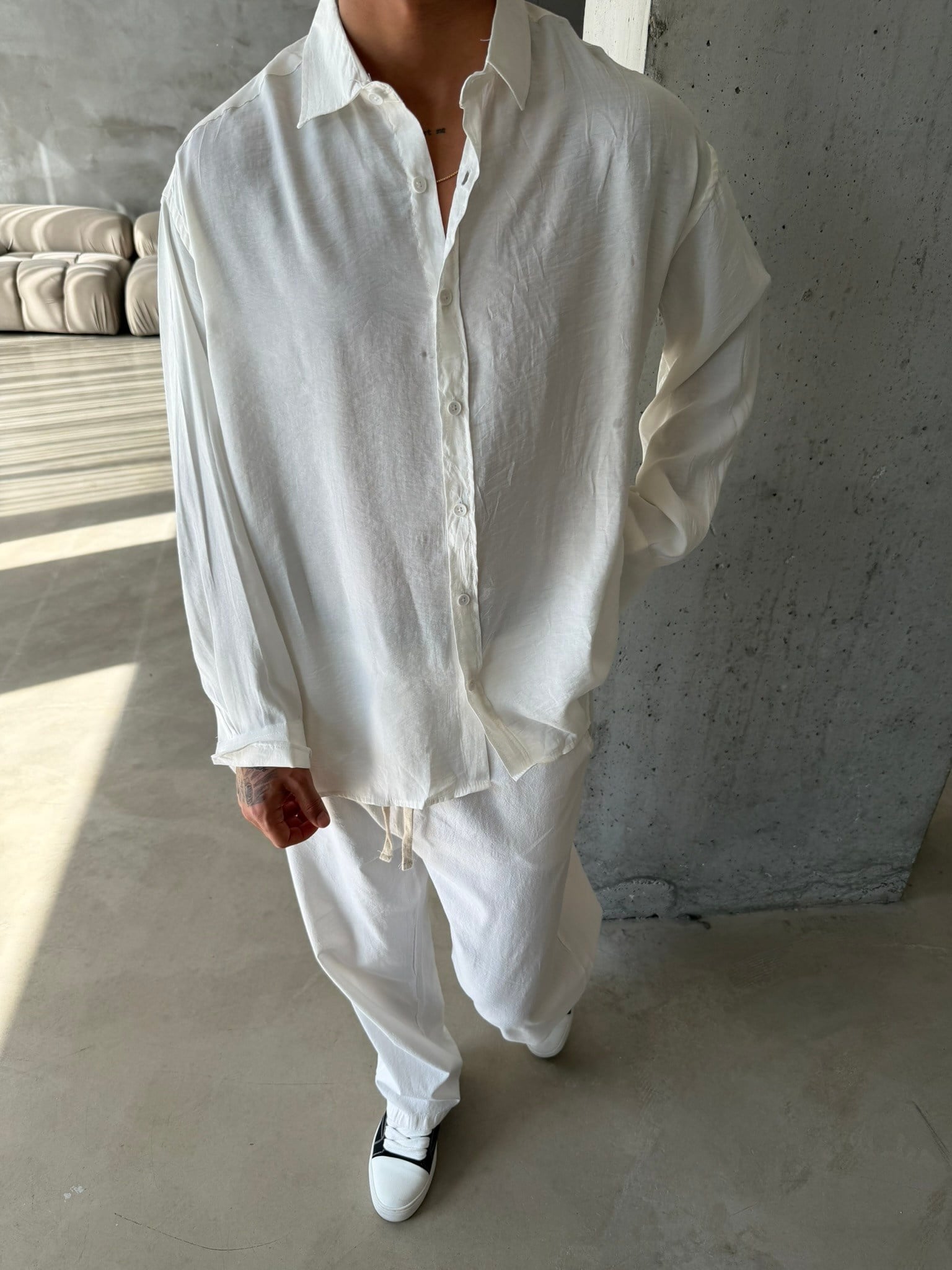 Modal Kumaş Basic Gömlek - Beyaz