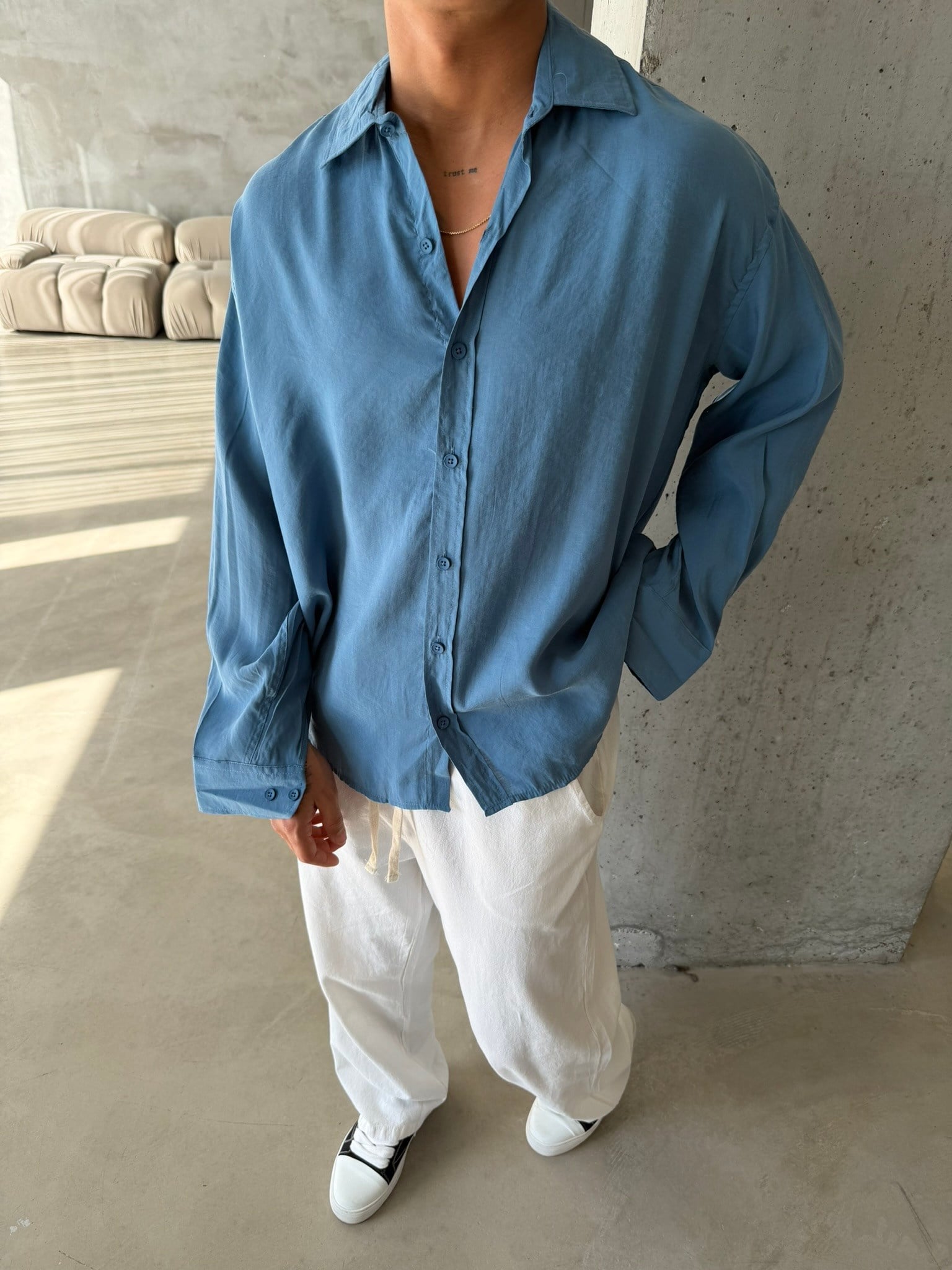 Modal Kumaş Basic Gömlek - İndigo