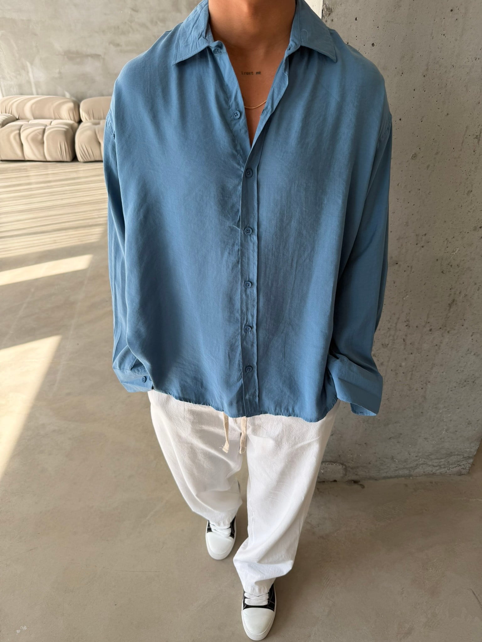 Modal Kumaş Basic Gömlek - İndigo