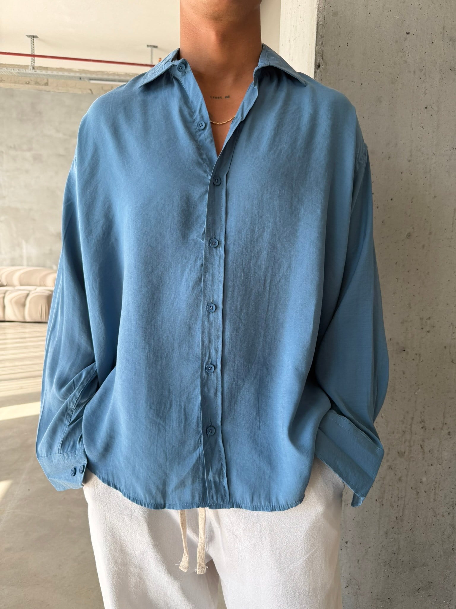 Modal Kumaş Basic Gömlek - İndigo