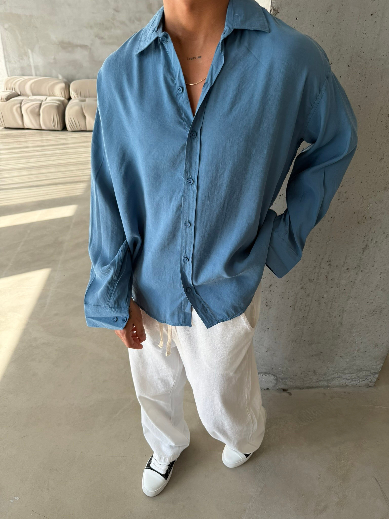 Modal Kumaş Basic Gömlek - İndigo