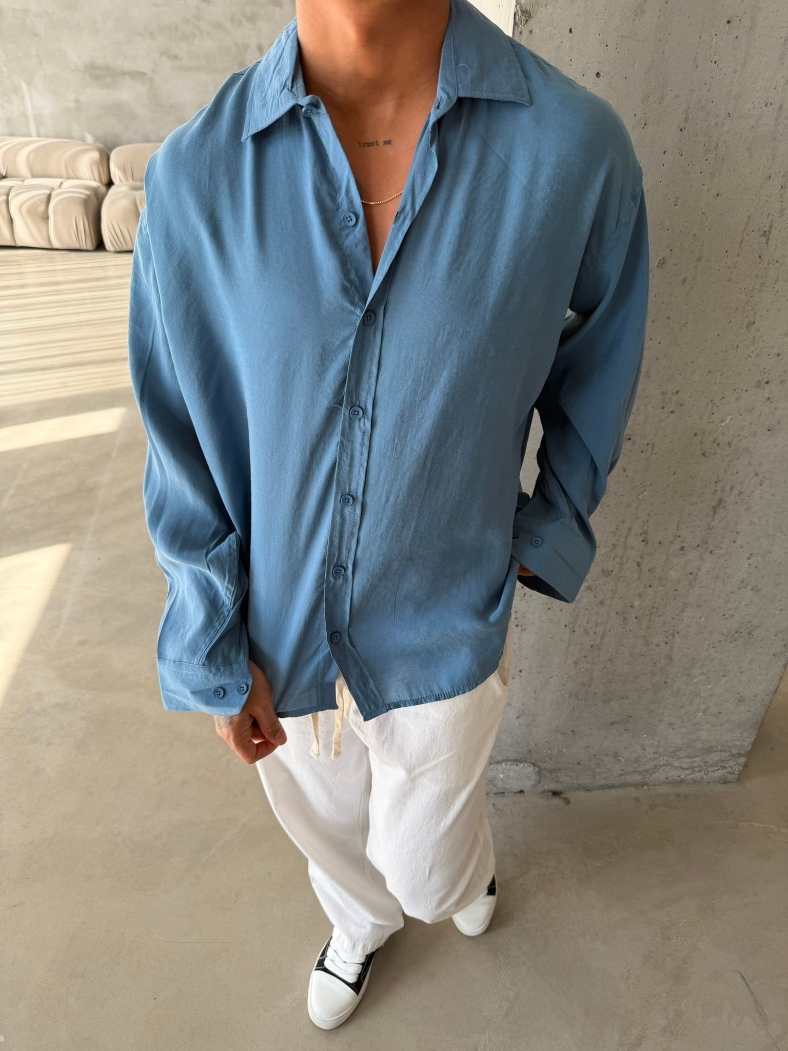 Modal Kumaş Basic Gömlek - İndigo