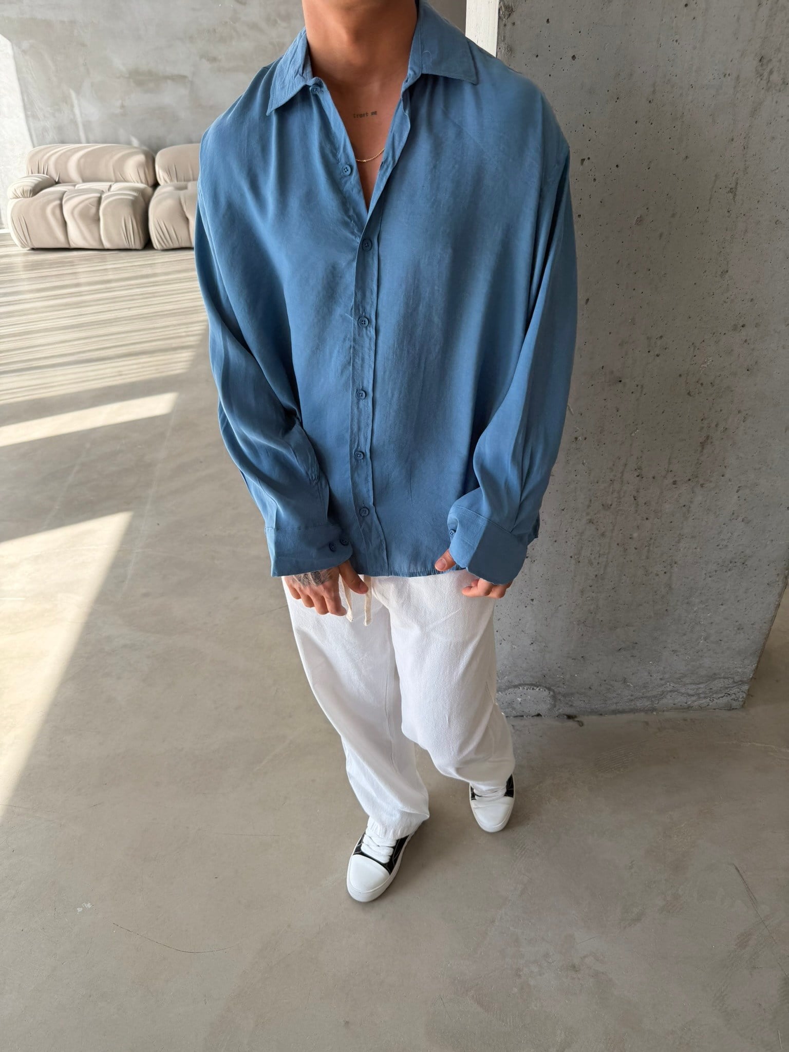 Modal Kumaş Basic Gömlek - İndigo