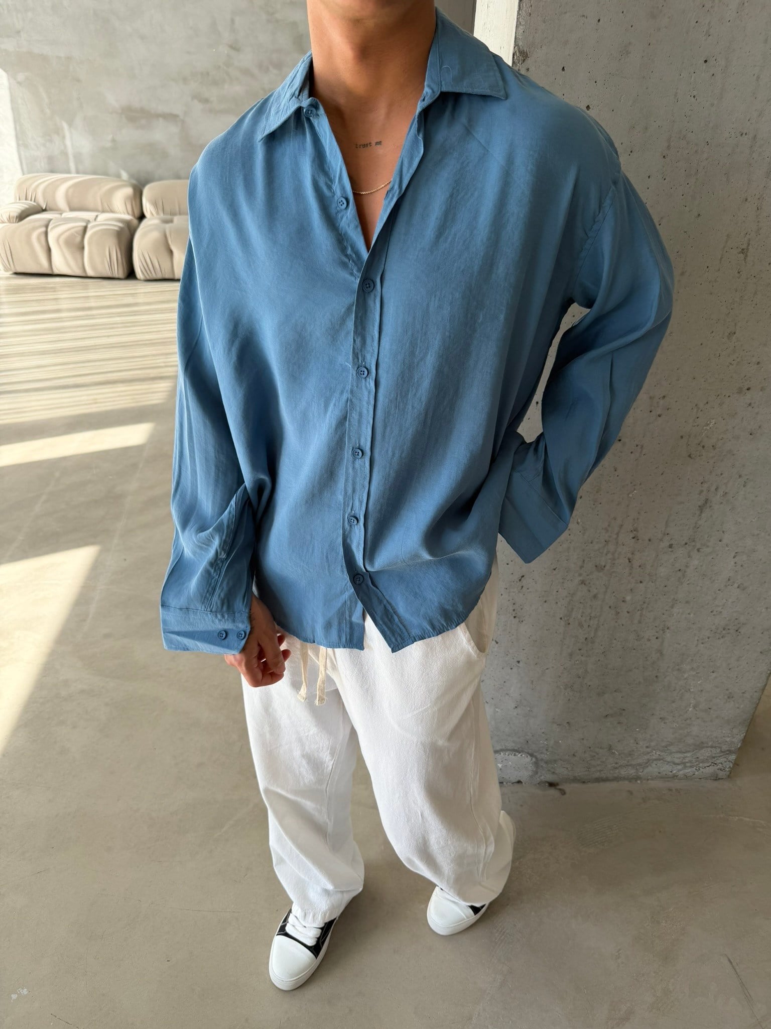 Modal Kumaş Basic Gömlek - İndigo