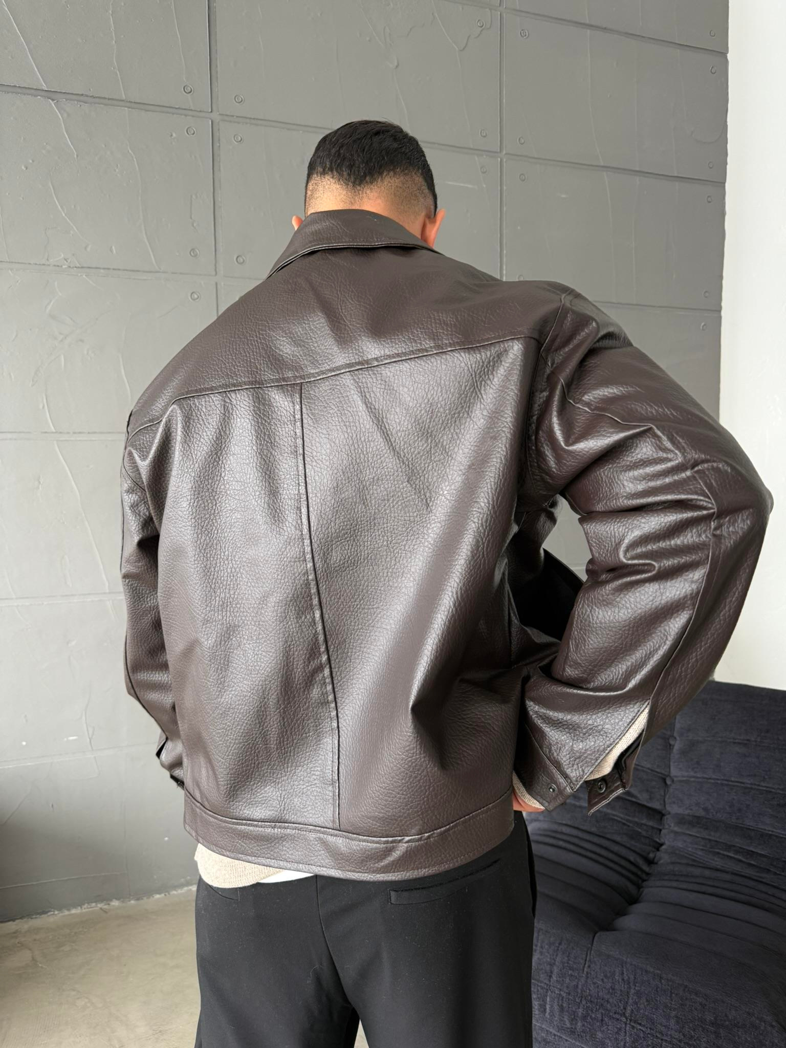 Modern Fit Deri Ceket - Kahve