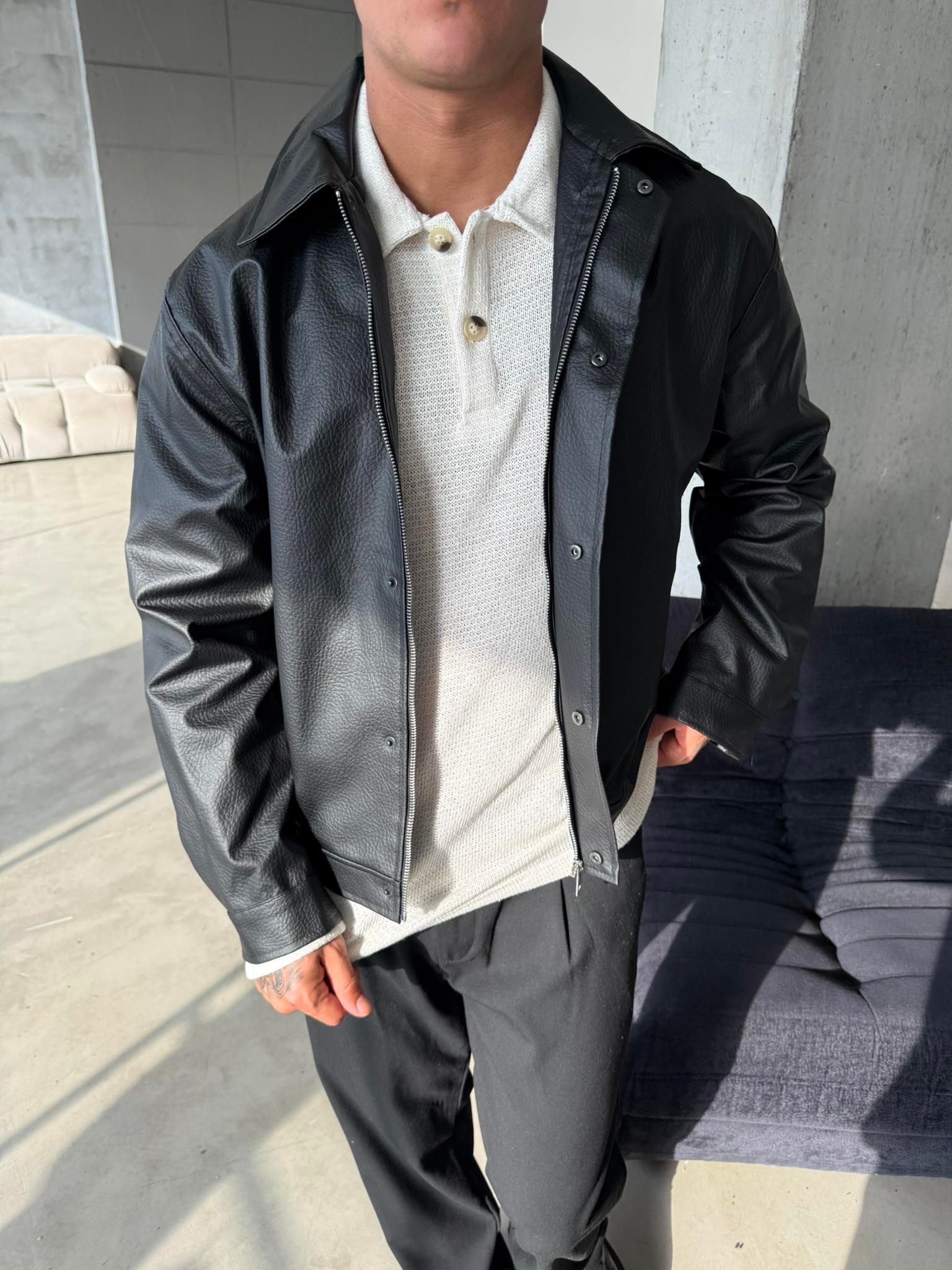 Modern Fit Deri Ceket - Siyah