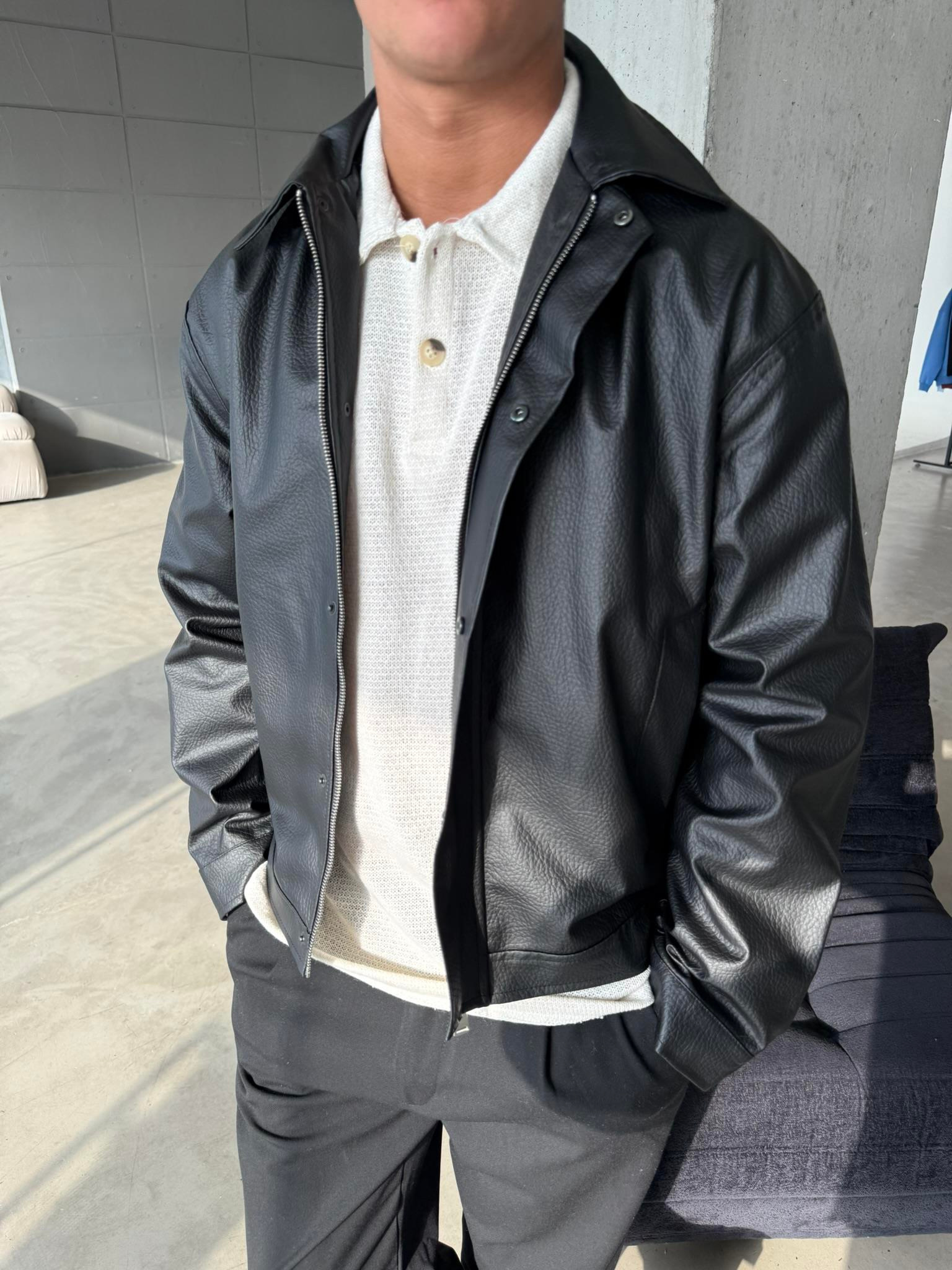 Modern Fit Deri Ceket - Siyah