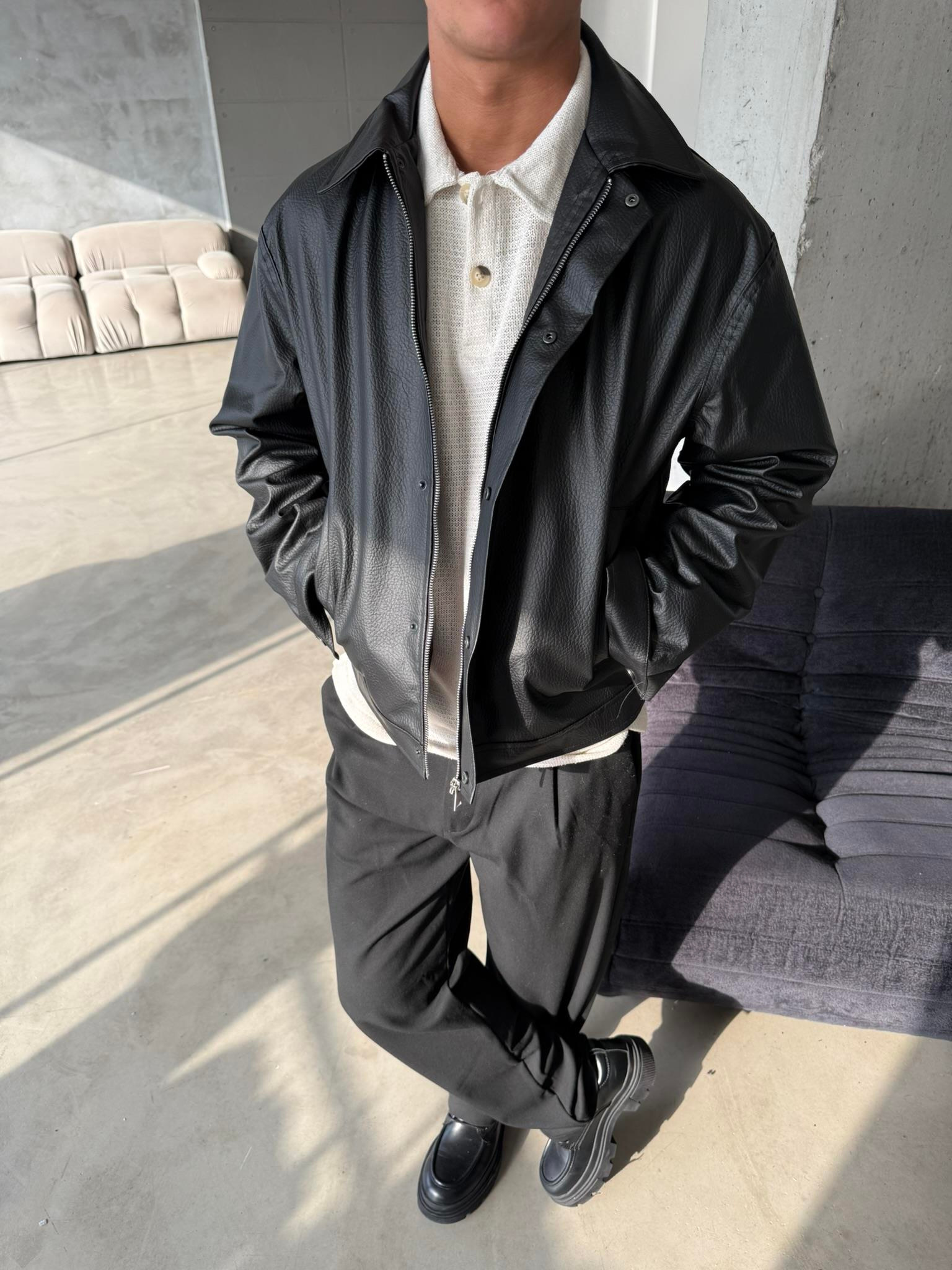 Modern Fit Deri Ceket - Siyah