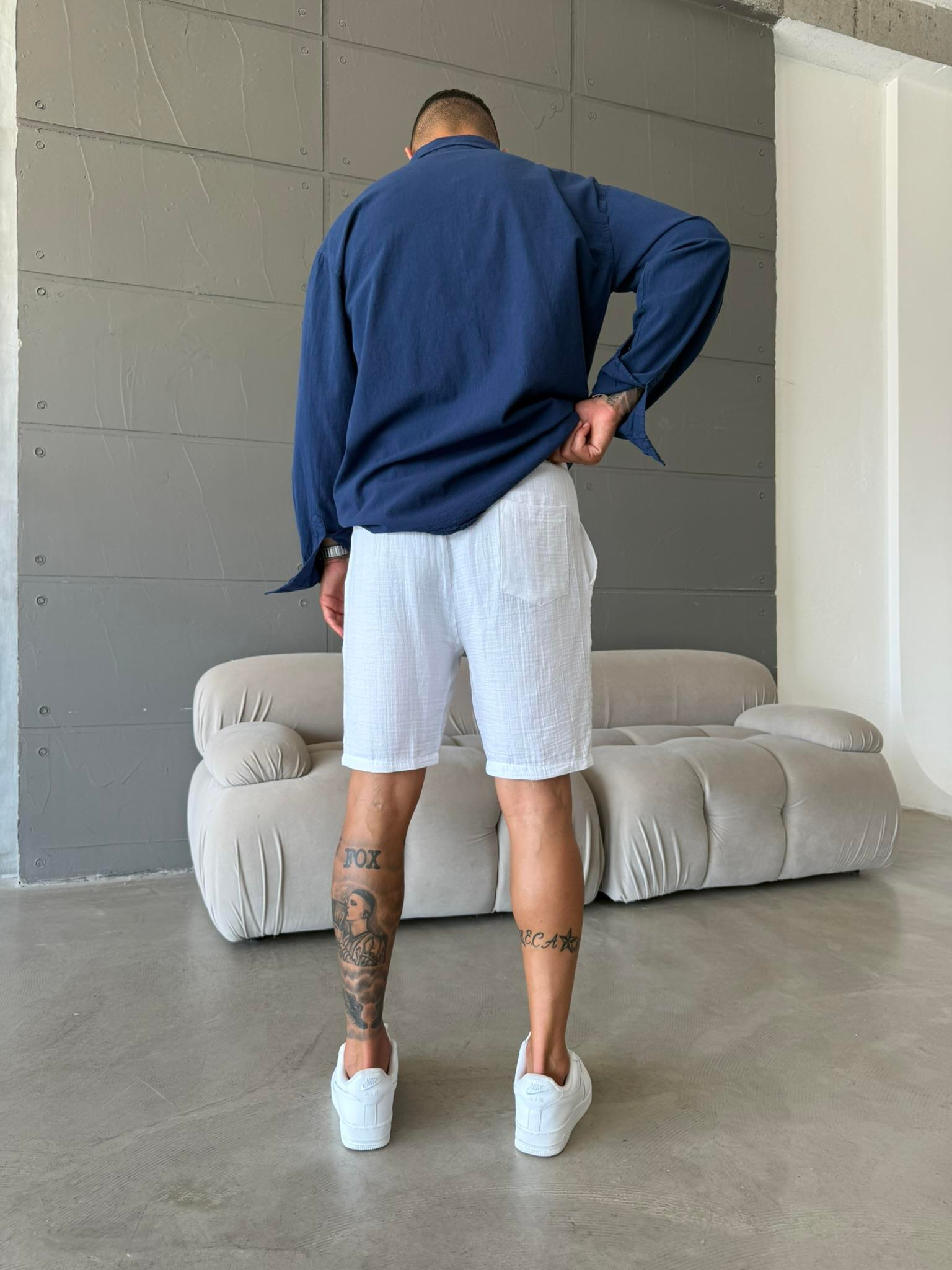 Müslin Kumaş Basic Şort - Beyaz