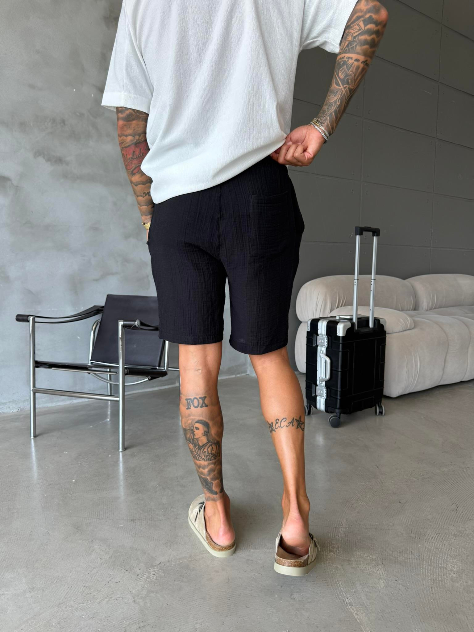 Müslin Kumaş Basic Şort - Siyah